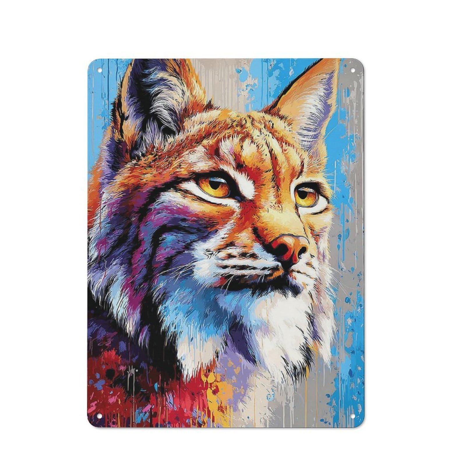 Colorful Lynx Portrait Artwork -1 Classic Metal Wall Decor 40x30cm, Decorative Tin Plaque for Cafe, Pub, Workshop Or Home Bar