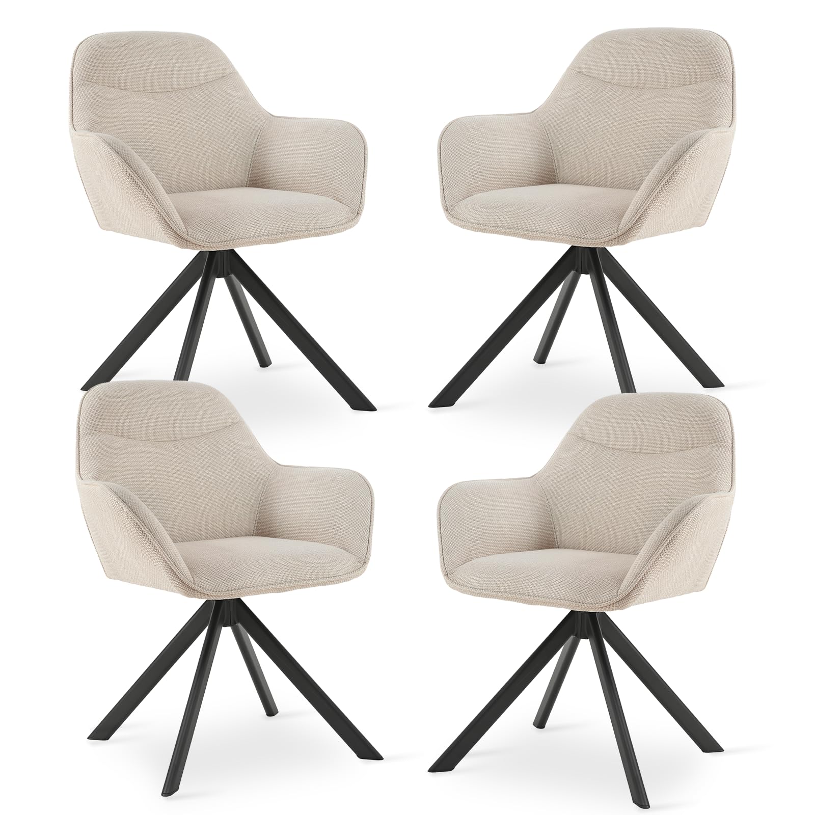 Goeurvant Set of 4 Dining Chairs Upholstered Kitchen Chairs with Backrest, Armrests, Metal Legs,Polyester Armchair for Living Room, Lounge, Office, Dressing Table, Beige