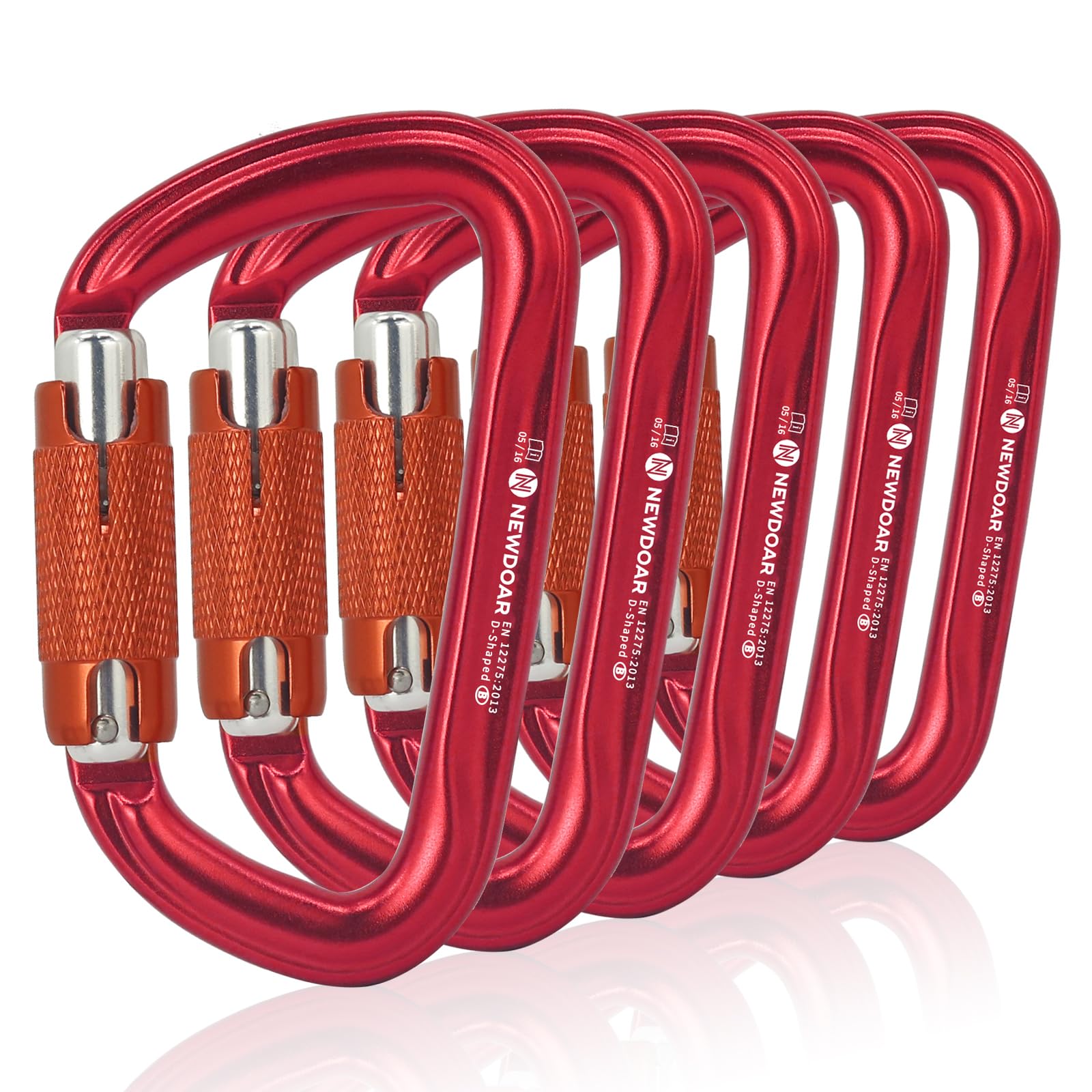 NewDoar 28KN UIAA & CE Certified Auto Climbing Carabiner 5pcs Professional Auto Locking Clips D-Shaped Heavy Duty Carabiner for Camping, Hiking, Swing, Hammock, Rappelling(Red 5pcs)