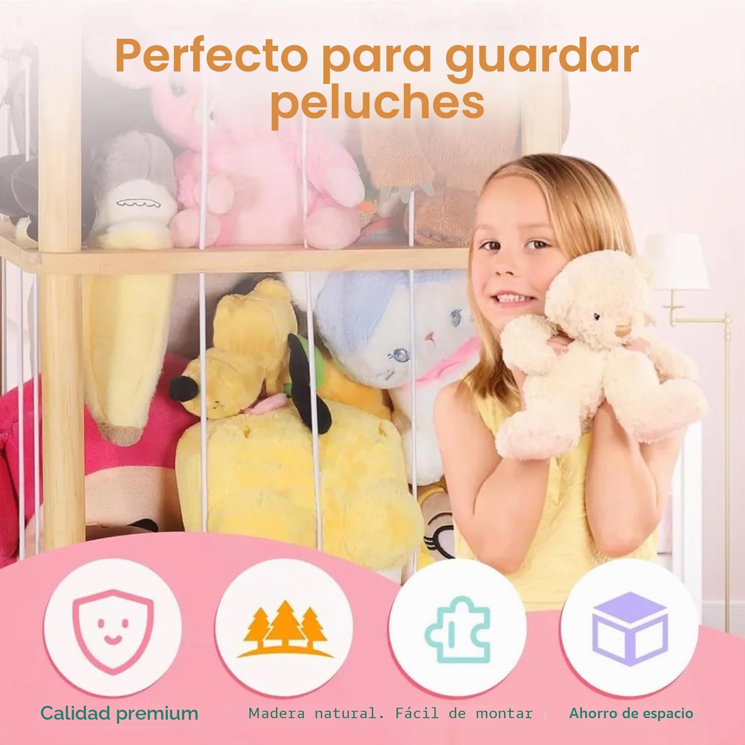 Organizador Peluches En Madera,Organizador Peluches,Guarda Con Reudas a 360°y Frenos,Ahorro De Espacio,Gran Capacidad,Portaositos De Peluche Para Habitaciones Infantiles,Salas De Juegos,Etc.