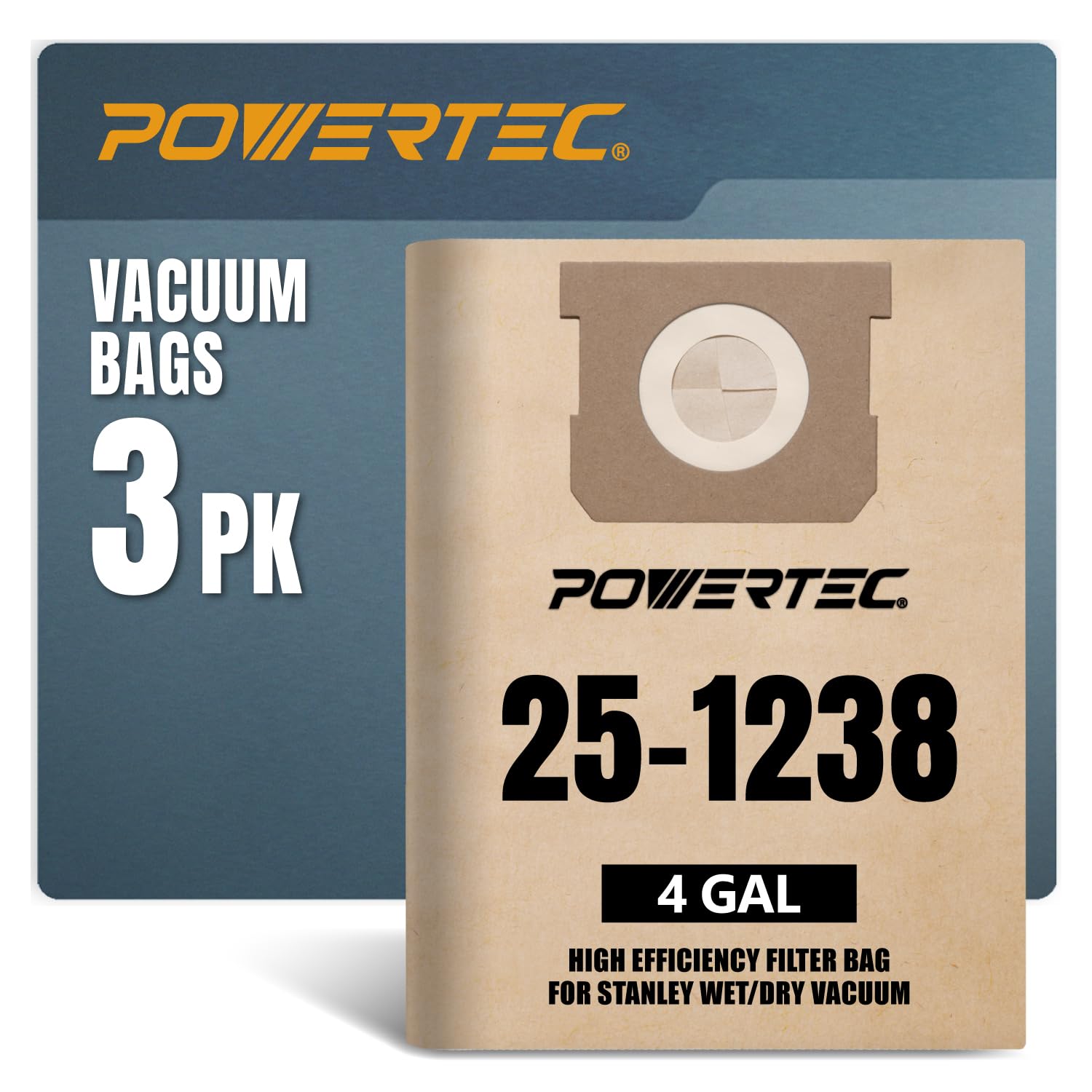 POWERTEC 25-1238 Shop Vac Bags 3 Pack for Stanley 4 Gallon Wet Dry
