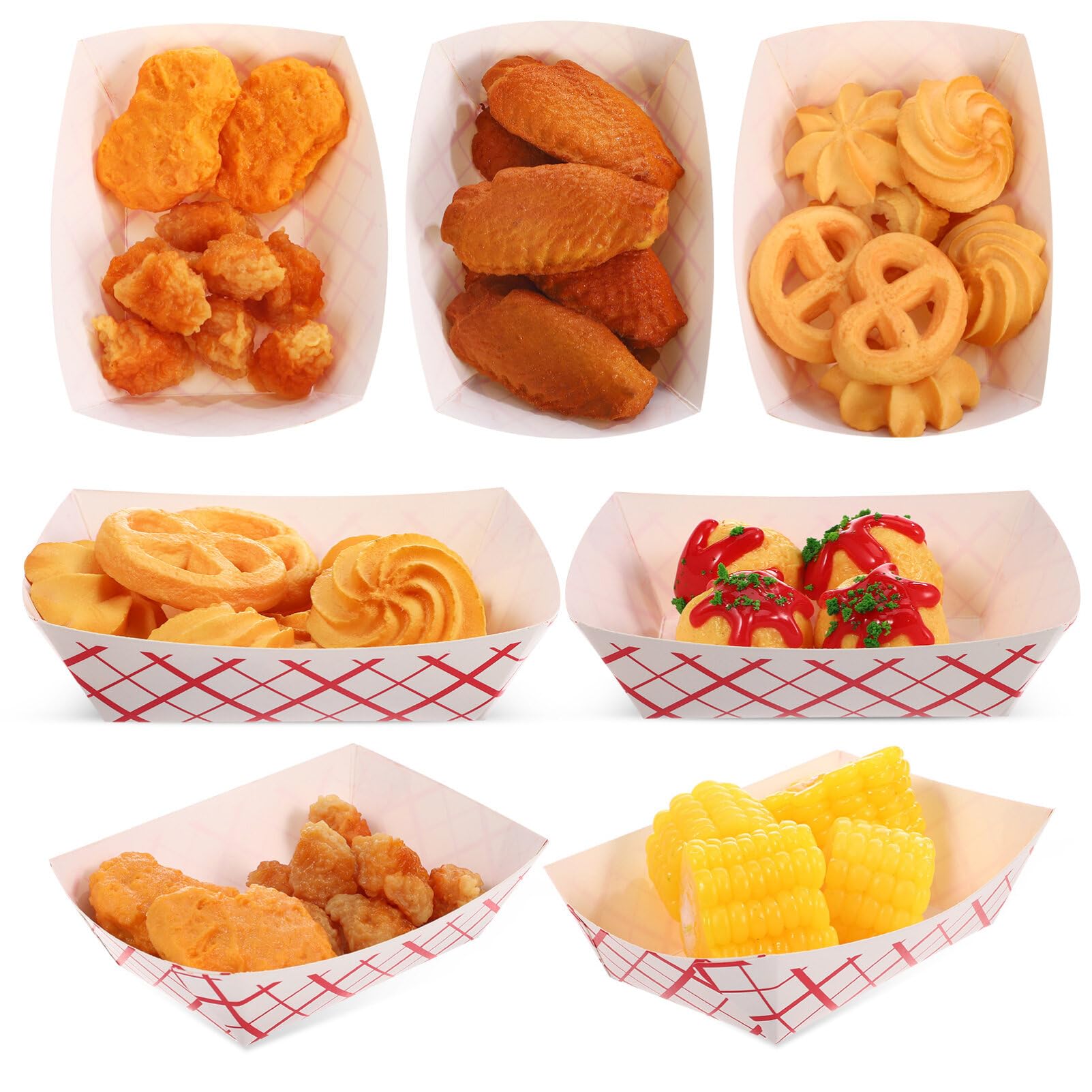 200pcs Food Disposable Paper Trays, 2lb Food Serving Containers Boxes, Checkered Carnival Food Trays, Food Holders for Fries Snack Hot Dog