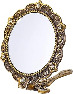 minkissy Handheld Mirror Rhinestone Mirror Tabletop Mirror Makeup Gifts for Women Tabletop Stand Mirror Vintage Travel Mirror Retro Hand Mirror Vintage Makeup Mirror Handheld Makeup Mirror