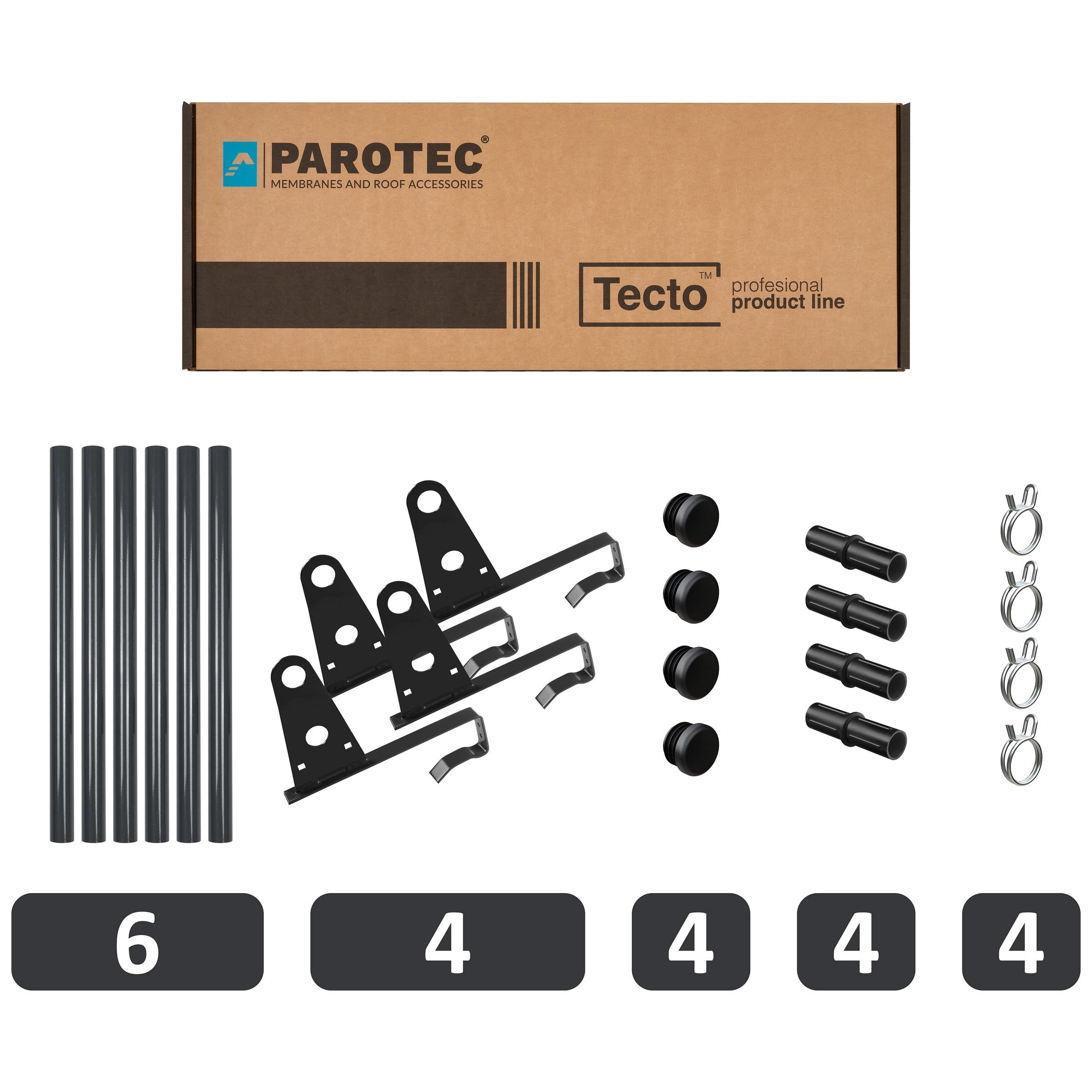 Parotec SCHNEEFANGROHR-Komplettset 3,0 m (300 cm) - für Dachziegel (Ton), Betondachsteine, Falzziegel & Dachpfannen - Schneefang/Dachlawinenschutz - 2 Rohre, 4 Halterungen - RAL 7016 Anthrazit