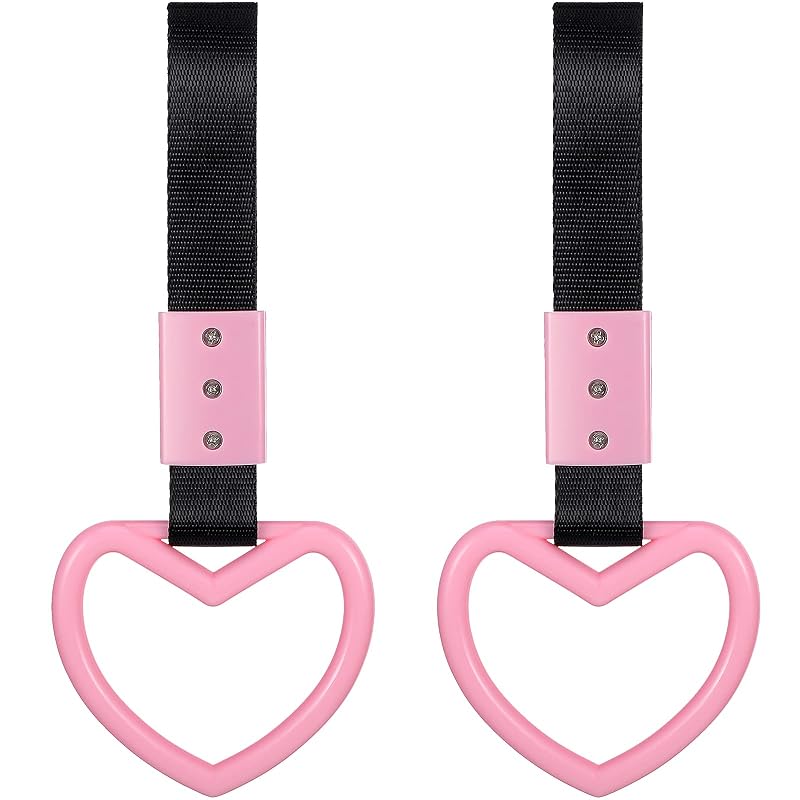 Alça decorativa em formato de coração para carro BBTO, rosa-claro, kit com 2 peças