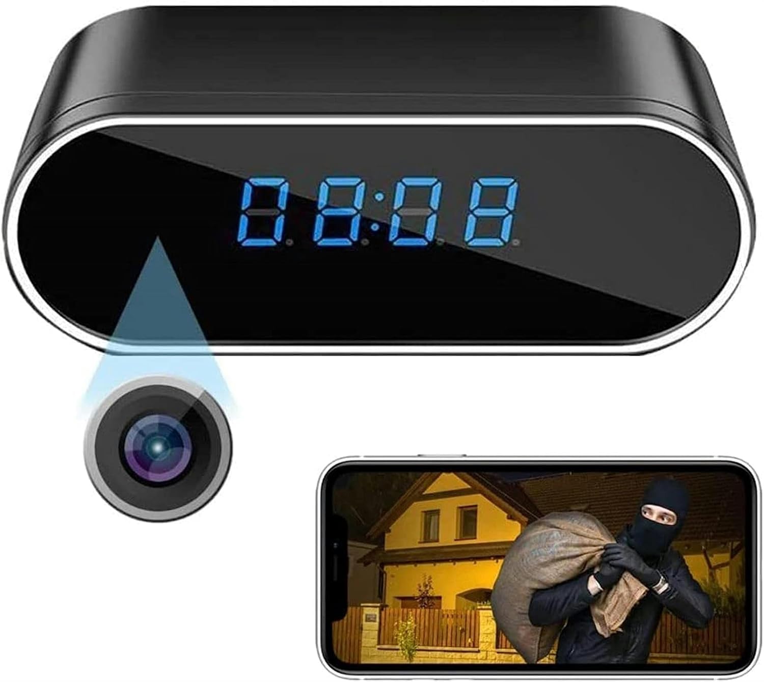 Wifi Hidden Camera Alarm Clock, 1080P HD Indoor Mini Night Vision ...