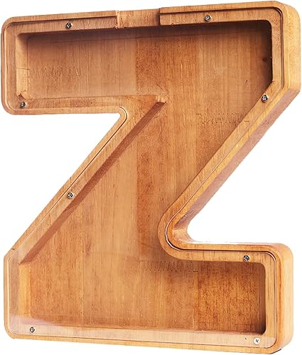 Miniatura 2 de Alcancía de madera, banco de dinero personalizado de gran capacidad de 9.1 pulgadas, 26 letras del alfabeto inglés, de la A a la Z, regalos de