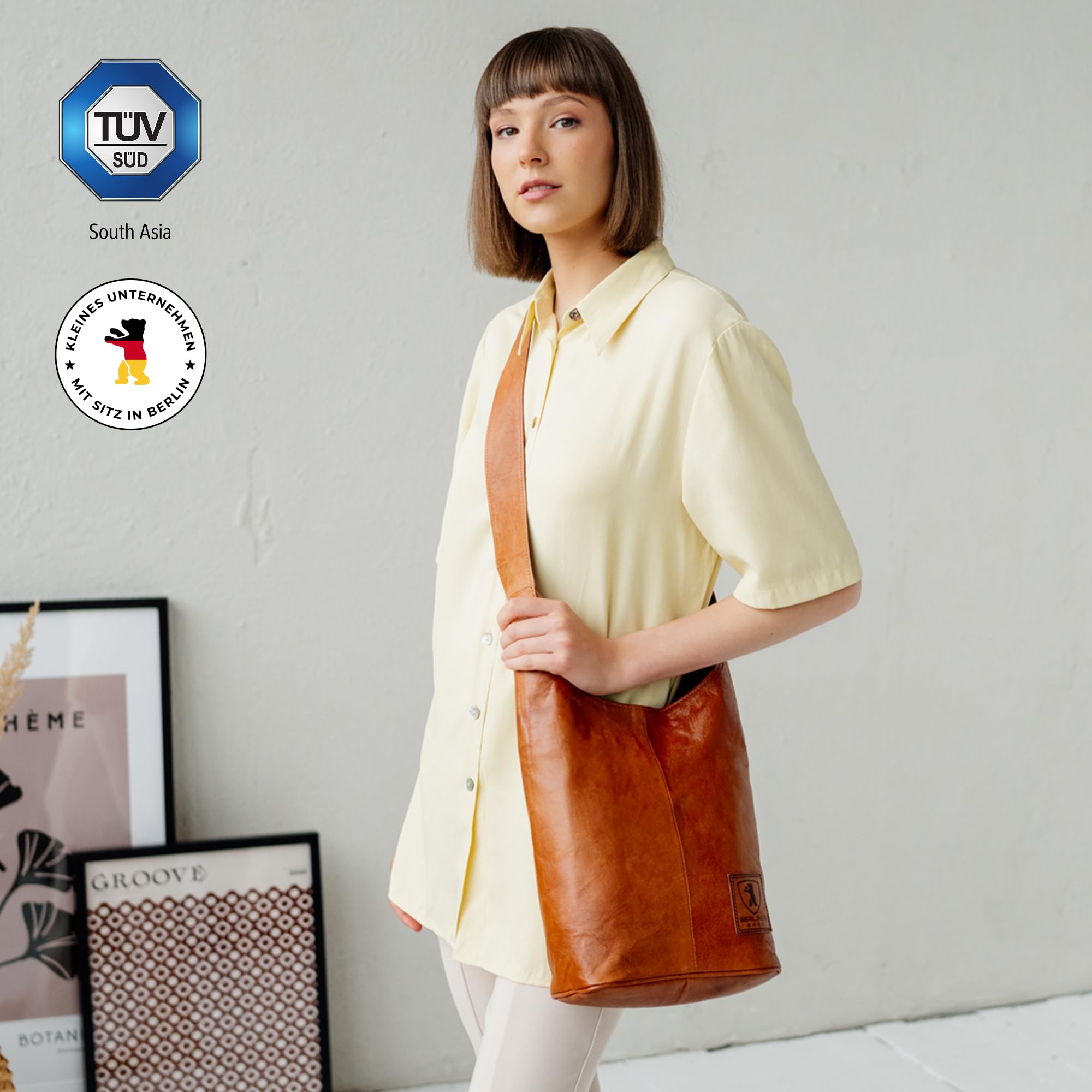 Berliner Bags Damen Umhängetasche Emilia Vintage, Handtasche Leder - Braun