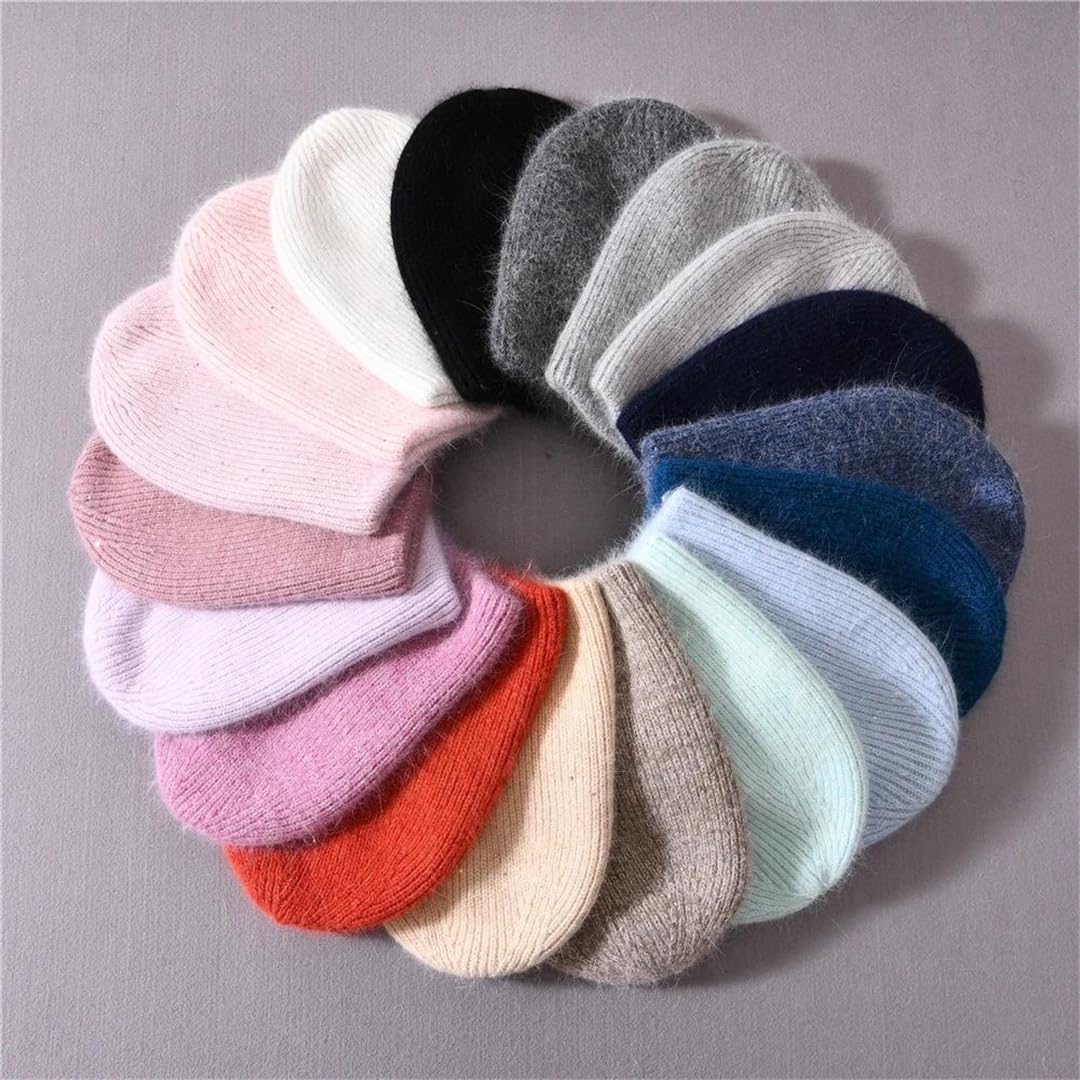 Wvapzxx Bonnet Femme Chapeau Fourrure Double Chaud Cachemire Femmes Couleur Unie Chapeau Tricoté