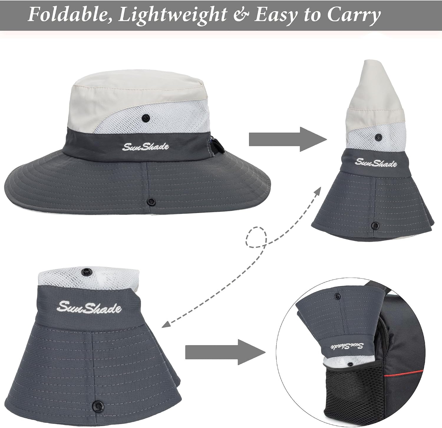 Sun Hat for Women Summer UV Protection Beach Hat Wide Brim Mesh Bucket Fishing Hat with Ponytail Hole Foldable Packable Hat