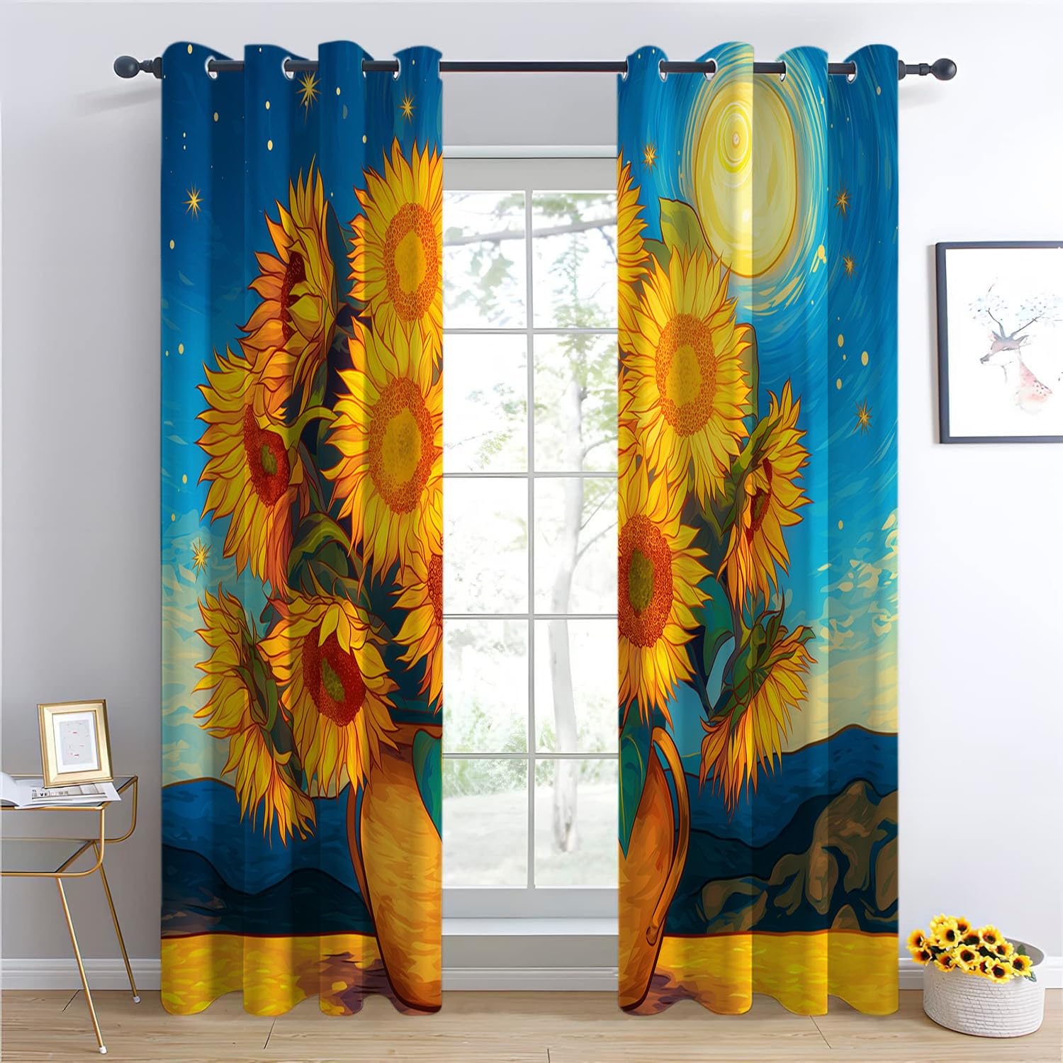 CozyRest Zestaw 2 zasłon zaciemniających z oczkami, dźwiękoszczelne, izolacja termiczna, 183 x 214 cm, nieprzejrzyste, do domu, salonu, słoneczników olejnych