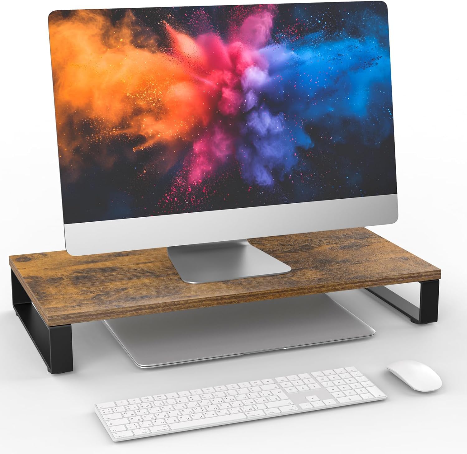 OGFC 58479 Space saving Monitor Stand for Desk, Wood & Steel Computer Stand Riser with Storage Organizer for Office Laptop, PC, Printer 24x12 inch-image-30