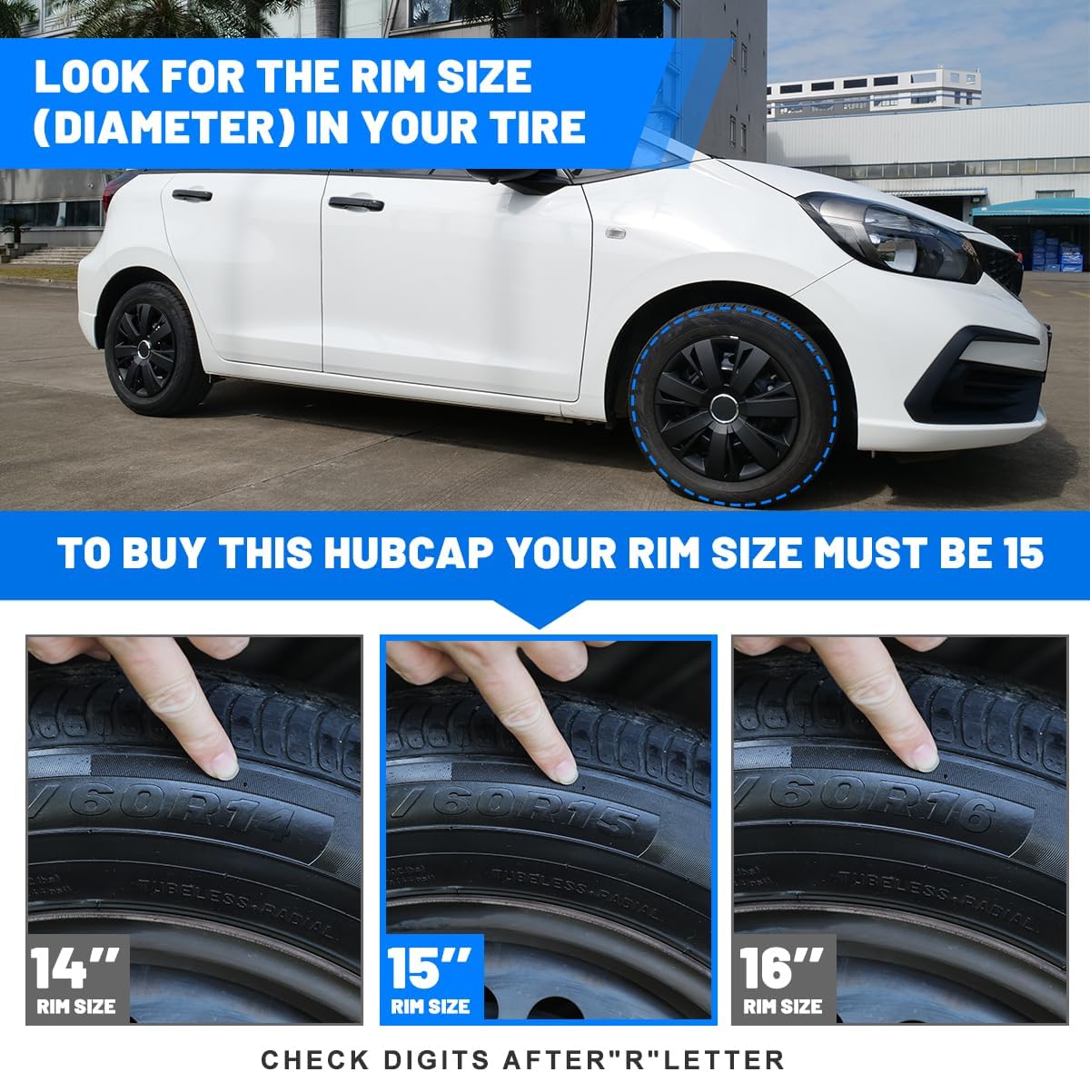 CPW 15" Hubcaps Snap Universal Wheel Rim Cover On Car Truck SUV PP Material for Car Accessories Wheel Covers Snap Clip Tire Rim Replacement, Set of 4 (15 Inch, Black Matte)