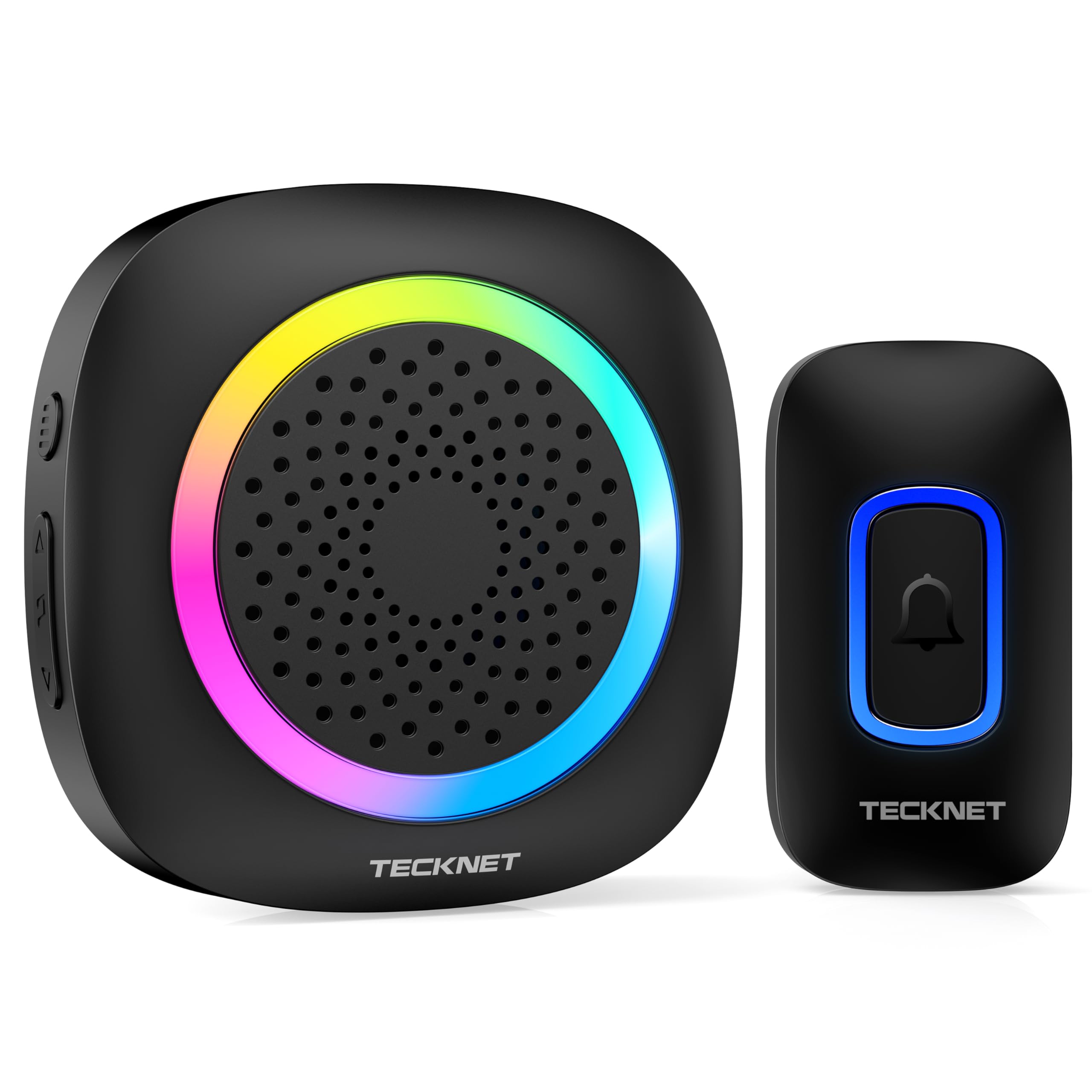 TECKNET Wireless Doorbell, Battery Powered Doorbell with RGB Light, IP66 Waterproof Portable Cordless Door Chime Kit