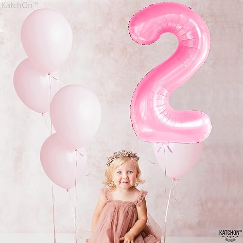Miniatura 7 de KatchOn, Globo rosa gigante del número 2 de 40 pulgadas, dos globos, color rosa claro, número 2, decoraciones de segundo cumpleaños para niña, dos
