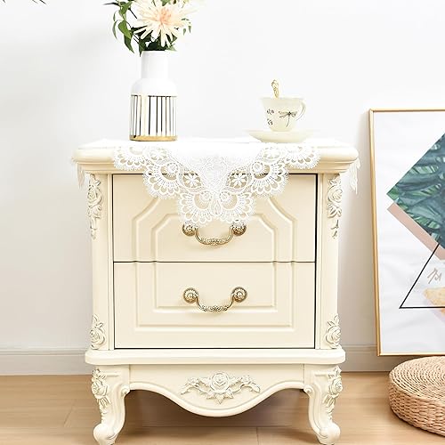 Miniatura 2 de Wolkemer Paquete de 2 manteles cuadrados pequeños de jacquard de encaje blanco para decoración de mesa para el hogar, bufanda de tocador y centro de