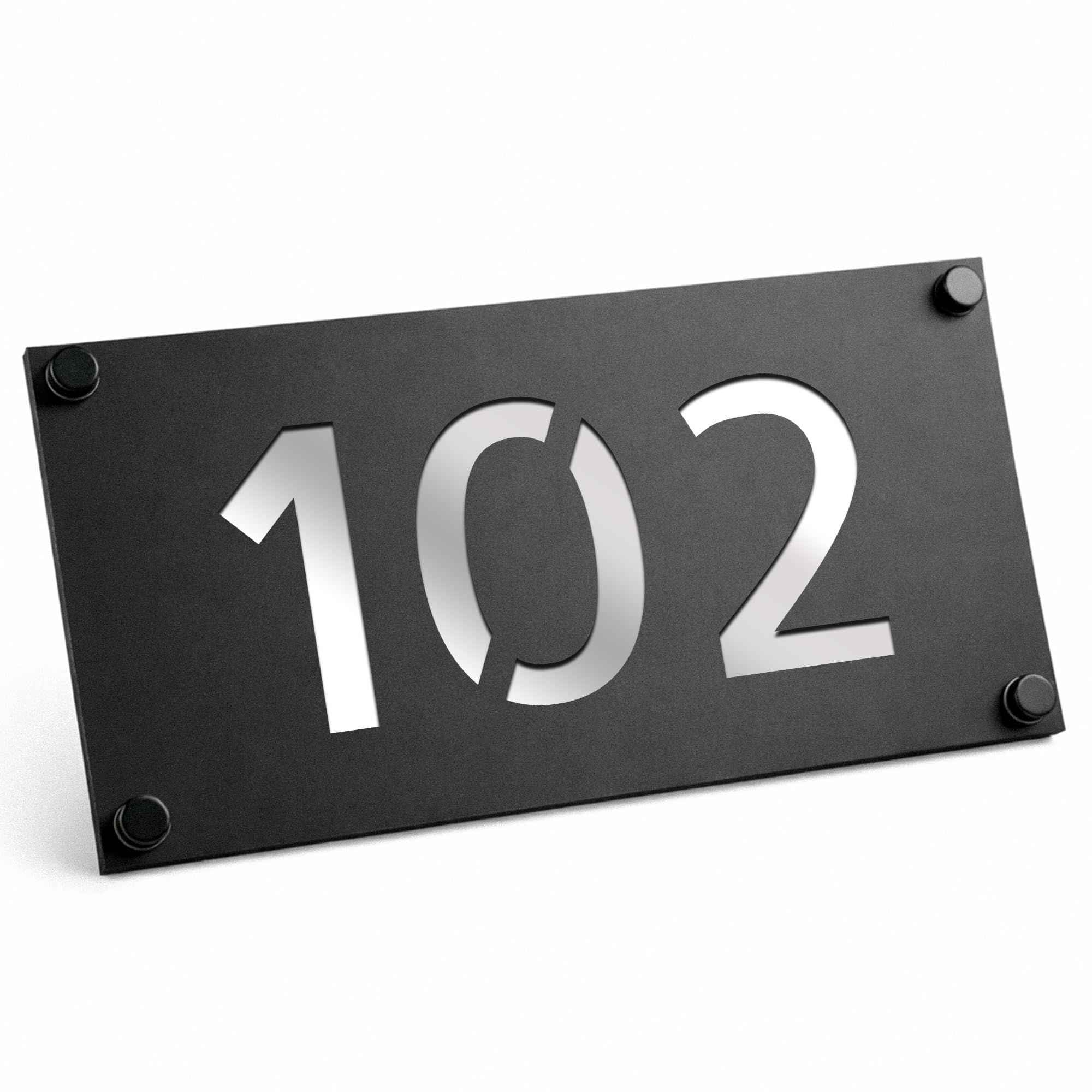 Red Ocean Door Number Plaque Personalised 3D Laser Cut House Number Contemporary House Plaque 280x140mm Modern Door Signs(Black and Silver)
