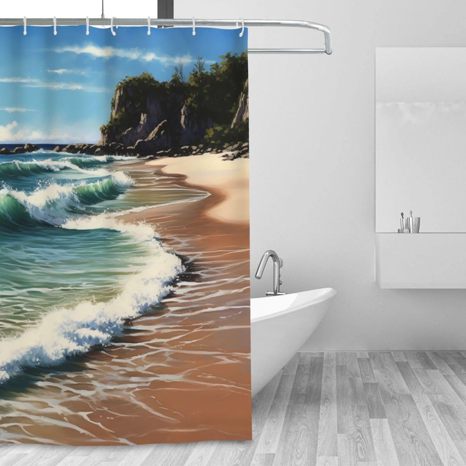 Rideau de douche côtier 183x183 cm imperméable et moderne avec 12 crochets