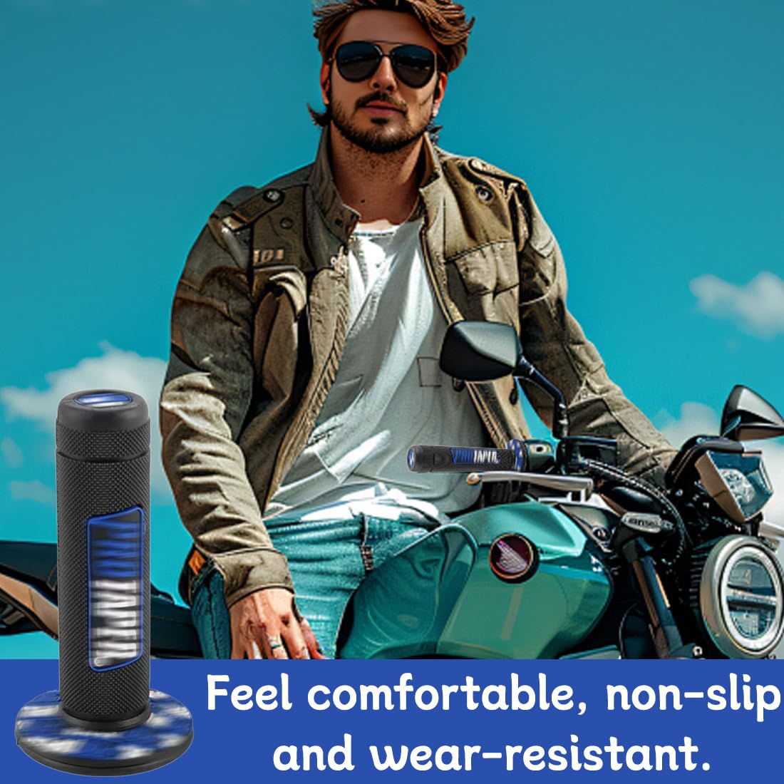 Manopole Moto, 1 Paio Nero-Blu 22/24Mm Per Manubrio 7/8", Gomma Antivibrante Per Dirt Bike E Pit Bike