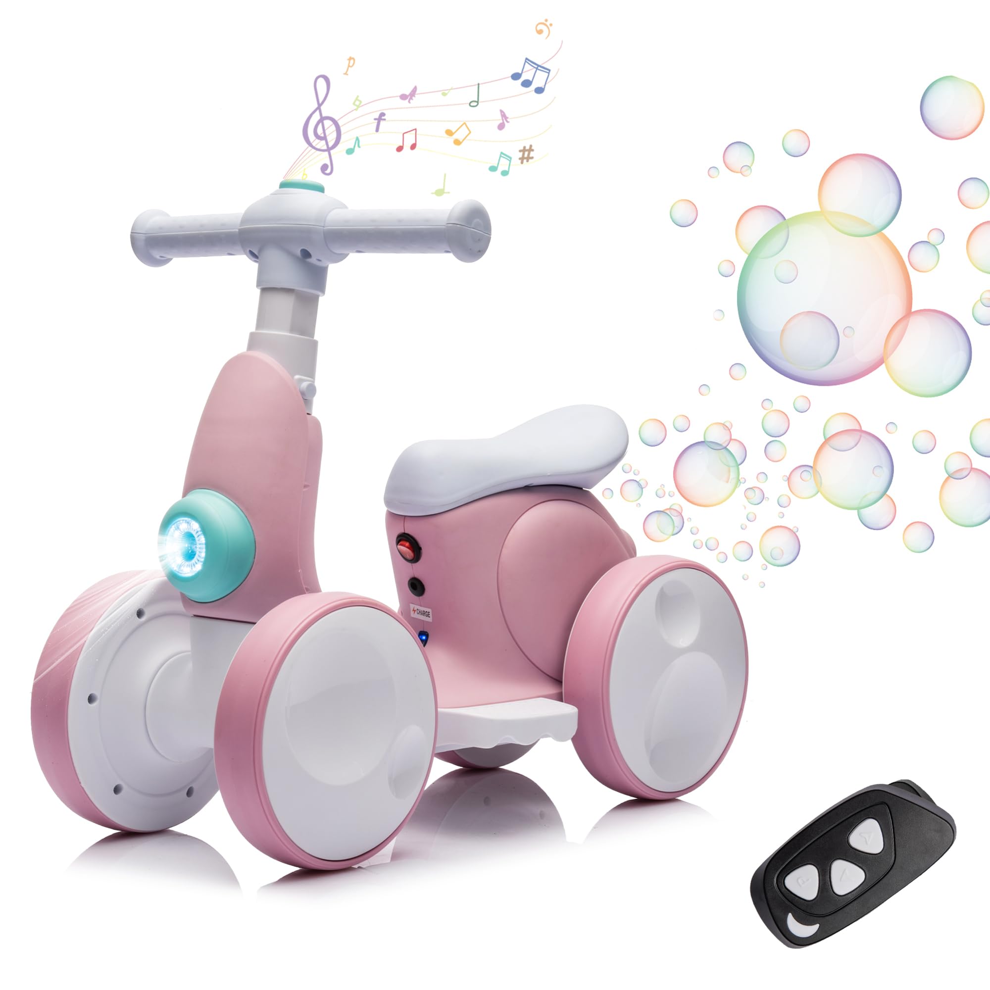 6V Electric Baby Balance Bike for 1 Year Old Boys Girls Ride on Toys 12-48 Months Toddler Balance Bike, 4 Wheels Kids First Bike with Remote Control