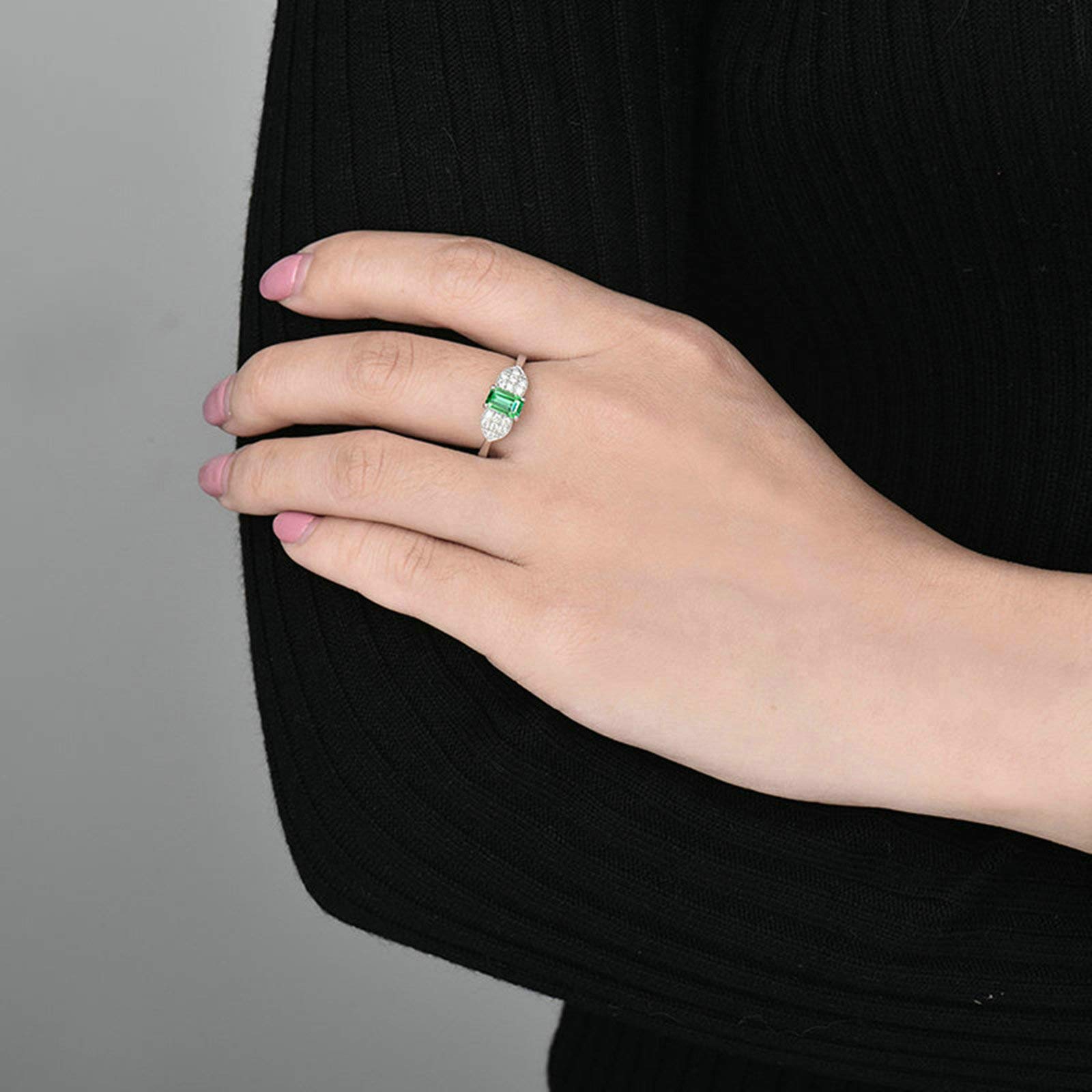 Anillos de compromiso de platino para mujer, anillo de aniversario con hoja de esmeralda de 1 quilate y moissanita de 0,3 quilates, tamaño H 1/2-V 1/2