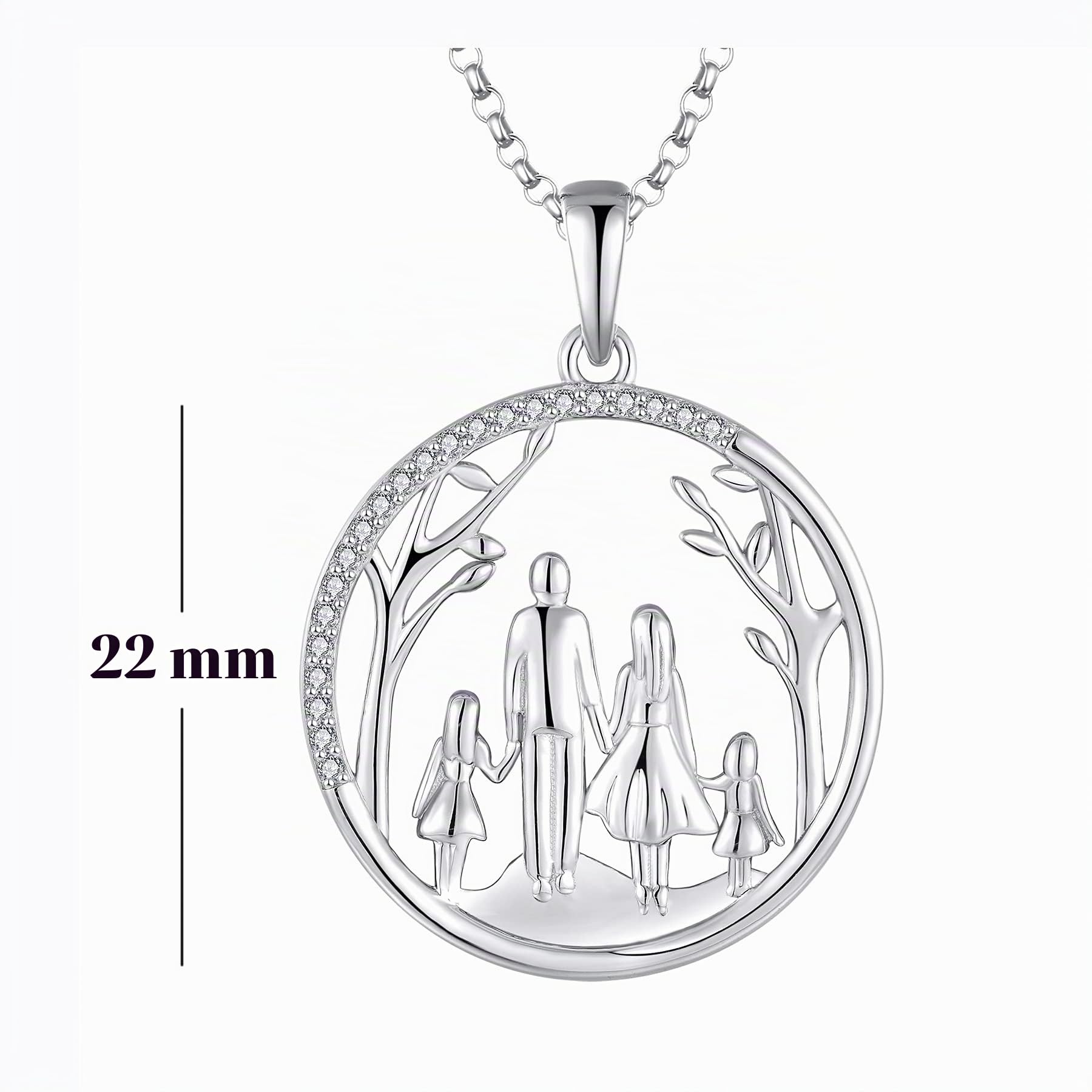 JO WISDOM Collana di Famiglia Albero della Vita Argento 925 Donna,Ciondolo con Catena Madre Figlia Papà Figlio Zirconia cubica 3A