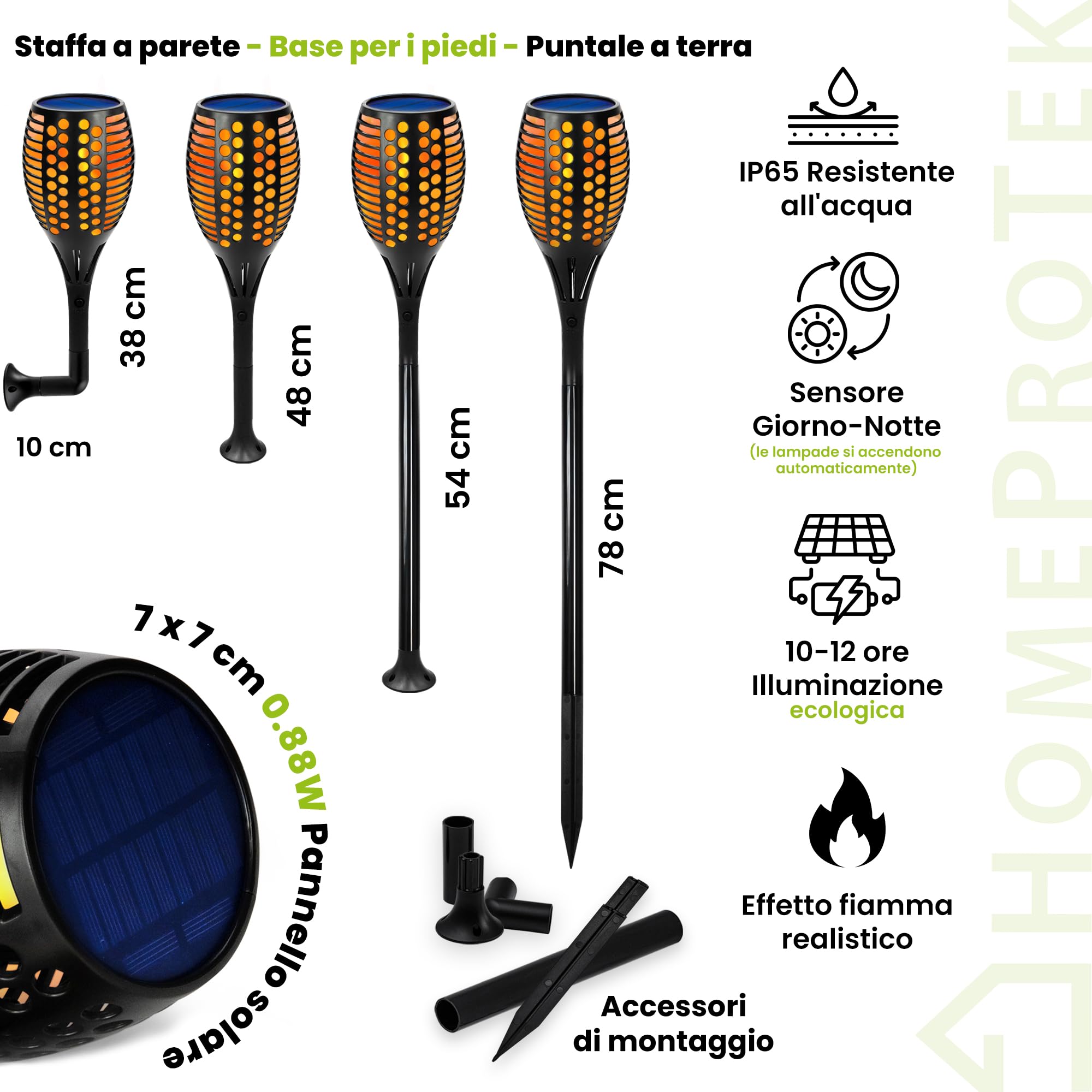 HOMEPROTEK Lampade Solari da Giardino - Set di 6, XXL, 96 Luci LED, Effetto Fiamma, 3 Modalità Torcia, Respiro e Sfarfallio, IP65, Accensione/Spegnimento Automatico, Cortile, Balcone, Rampa e Vialetto