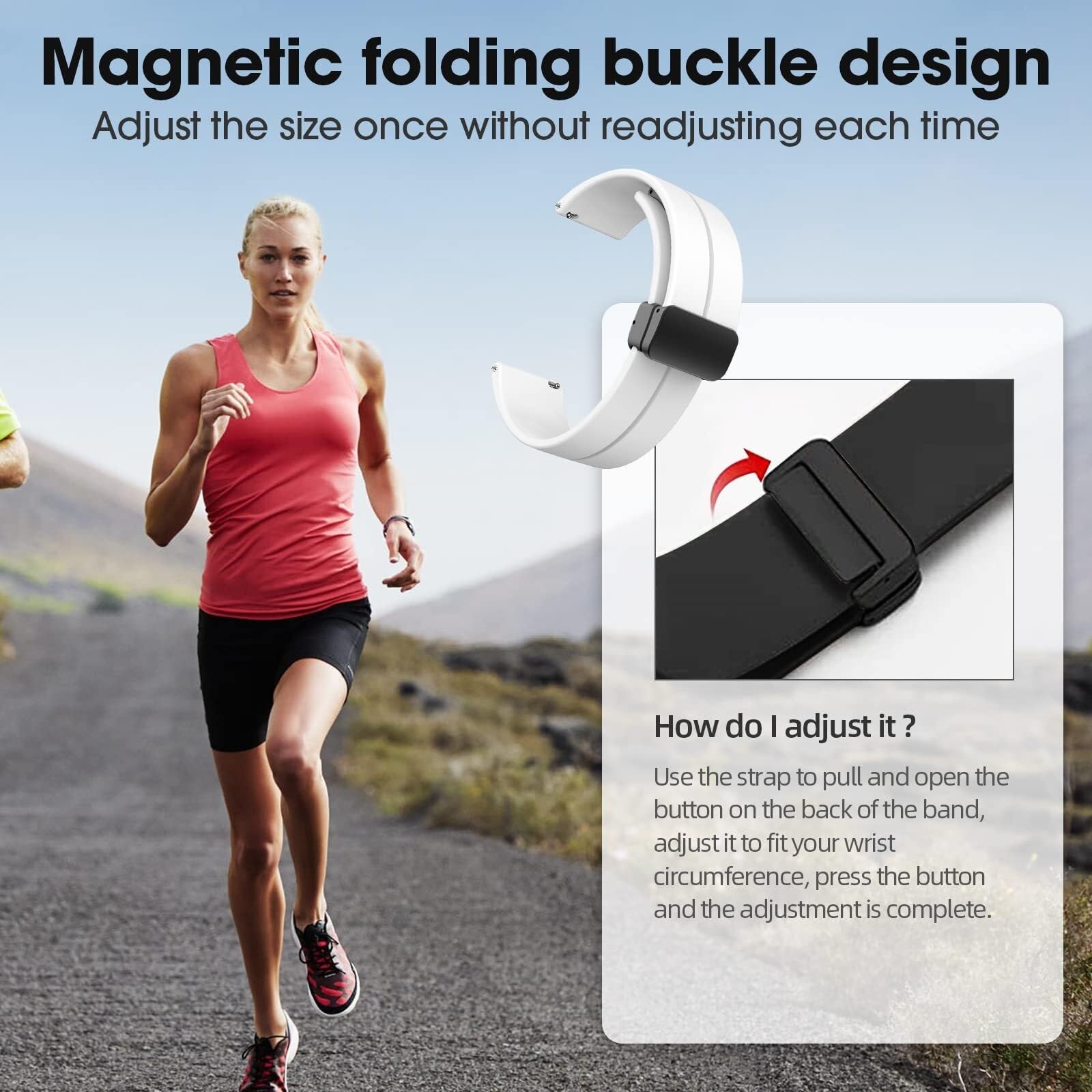 Cinturini in silicone da 20 mm 22 mm, cinturini per orologi sportivi a sgancio rapido con fibbia pieghevole magnetica per uomo donna