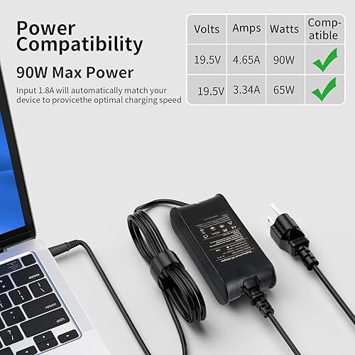 Miniatura 5 de Cargador para laptop de 90 W compatible con Dell Inspiron 17r N7110 N7010 5720 15 N5010 N5030 N5040 N5050 15 15R 5537 15 M5010 M5030 1440 1520 15520