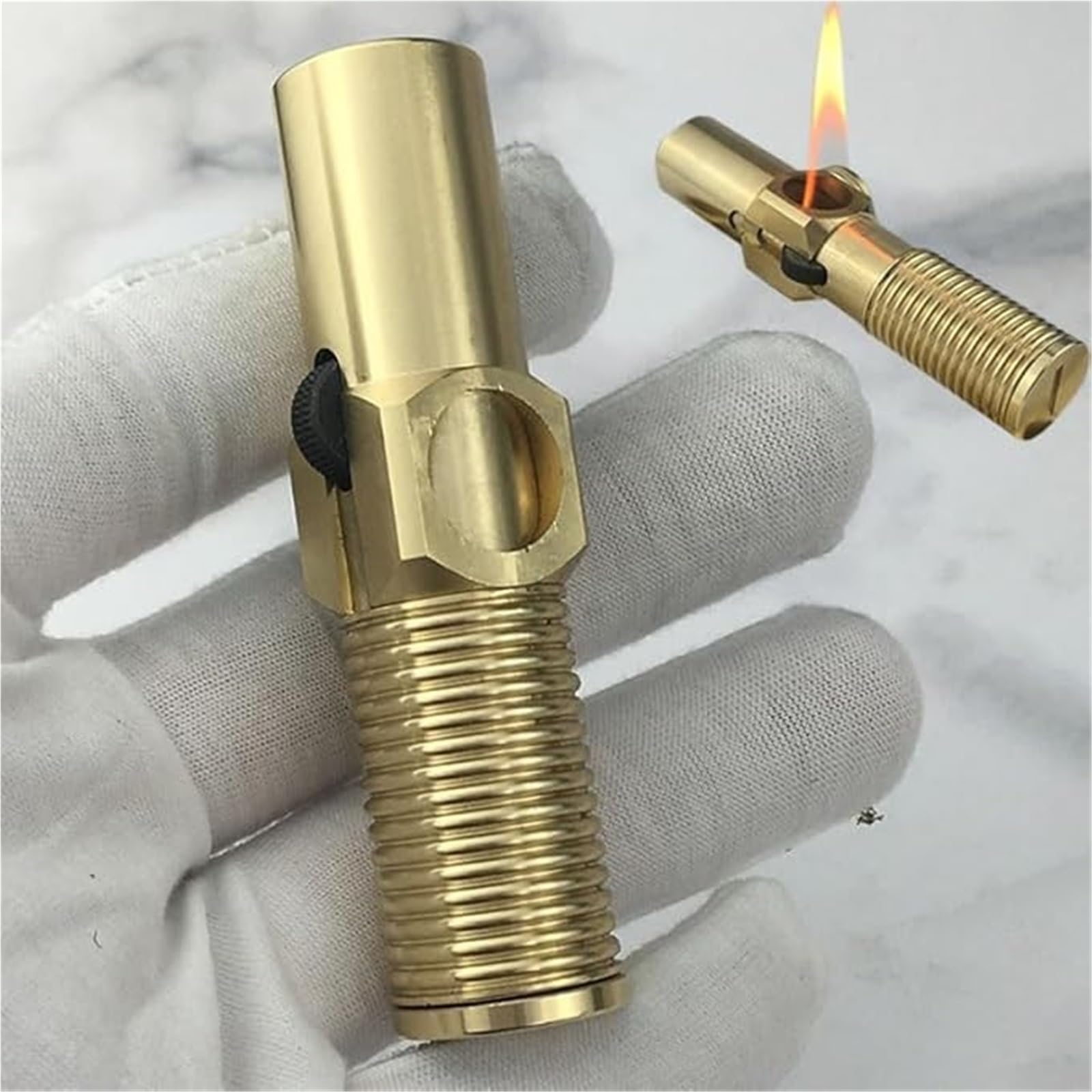 Encendedor de queroseno, recargable de latón, diseño elegante de tornillo, perfecto para velas, camping, coleccionismo, para hombres, padres y maridos