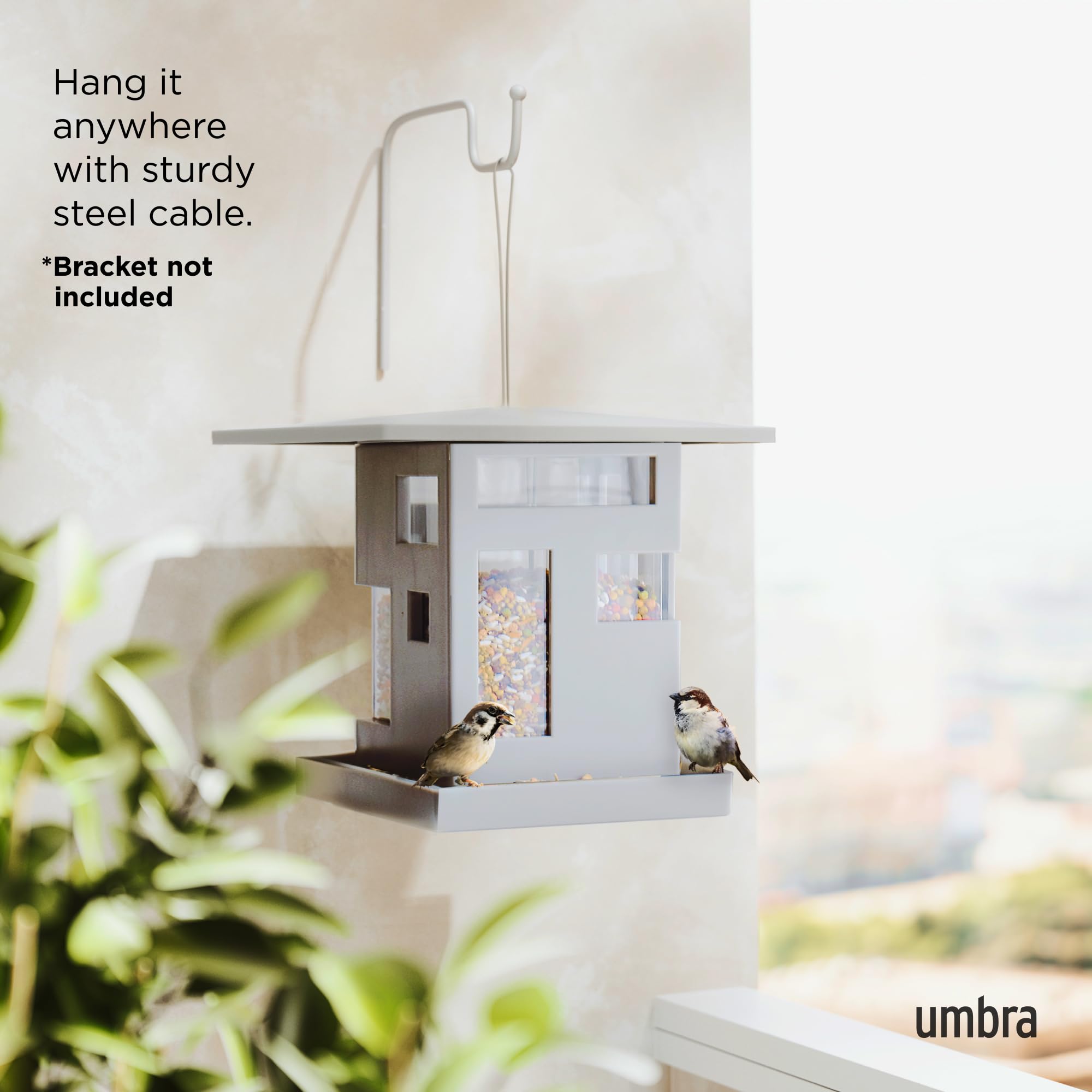 Umbra Bird Cafe Comedero para pájaros con diseño arquitectónico, Moderno, para Colgar, Gris, 23x23x21 cm