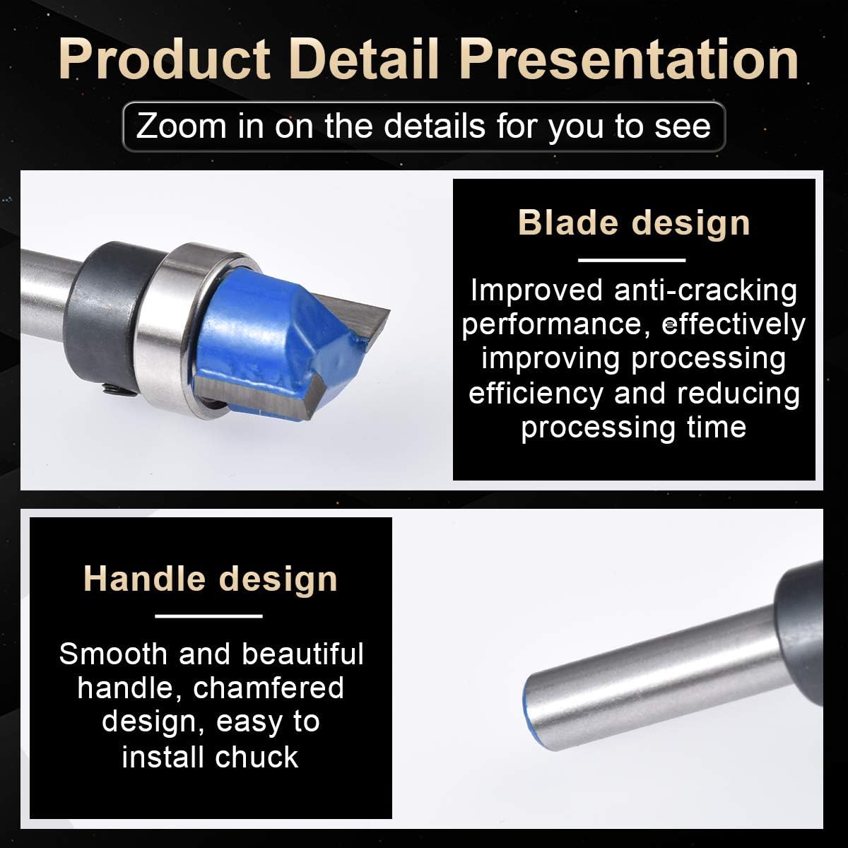 KATUR Top Bearing Flush Trim Pattern Router Bit, Hinge Mortising, Template Router Bit Set, 1/4 Inch Shank with Alloy Blade Carbon Steel (1/4" Shank,1/2" Tooth width,11.9mm Tooth depth)