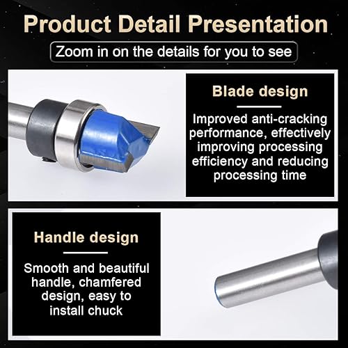 Miniatura 6 de KATUR Broca de enrutador con patrón de ajuste al ras de rodamiento superior, broca de enrutador de bisagra, juego de brocas de enrutador de