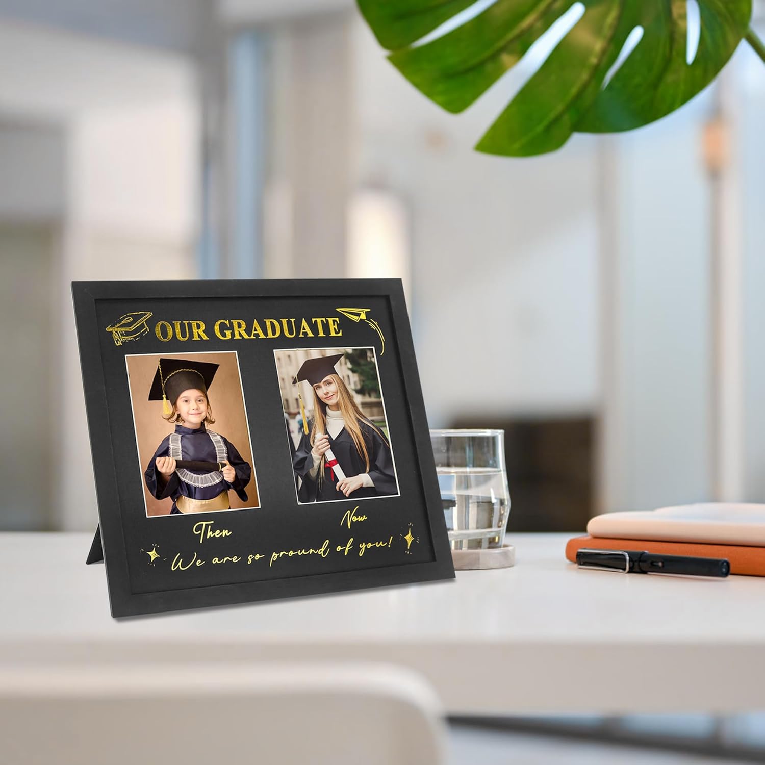 GraduatePro Then and Now Graduation Picture Frame for 2 Photos, HD Real Glass -Double 5x7 Frame, Graduation Gift for Son, Daughter, High School & College Graduate Keepsake for Parents