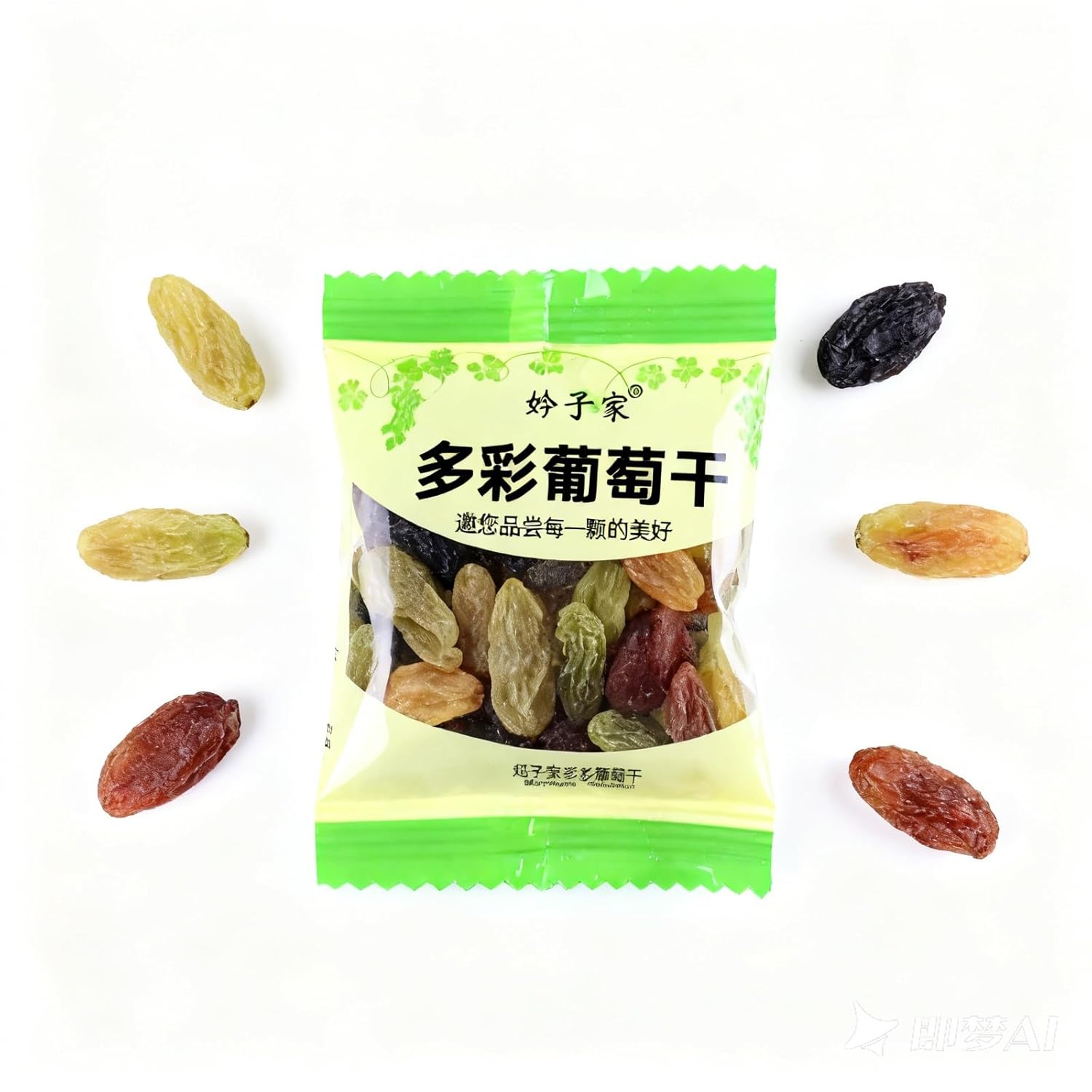 4-Flavor Colorful Seedless Raisins - Individually Wrapped Snack Packs, Large Soft & Chewy Dried Fruit For Eating, Baking, Cooking(9g*60 packs)