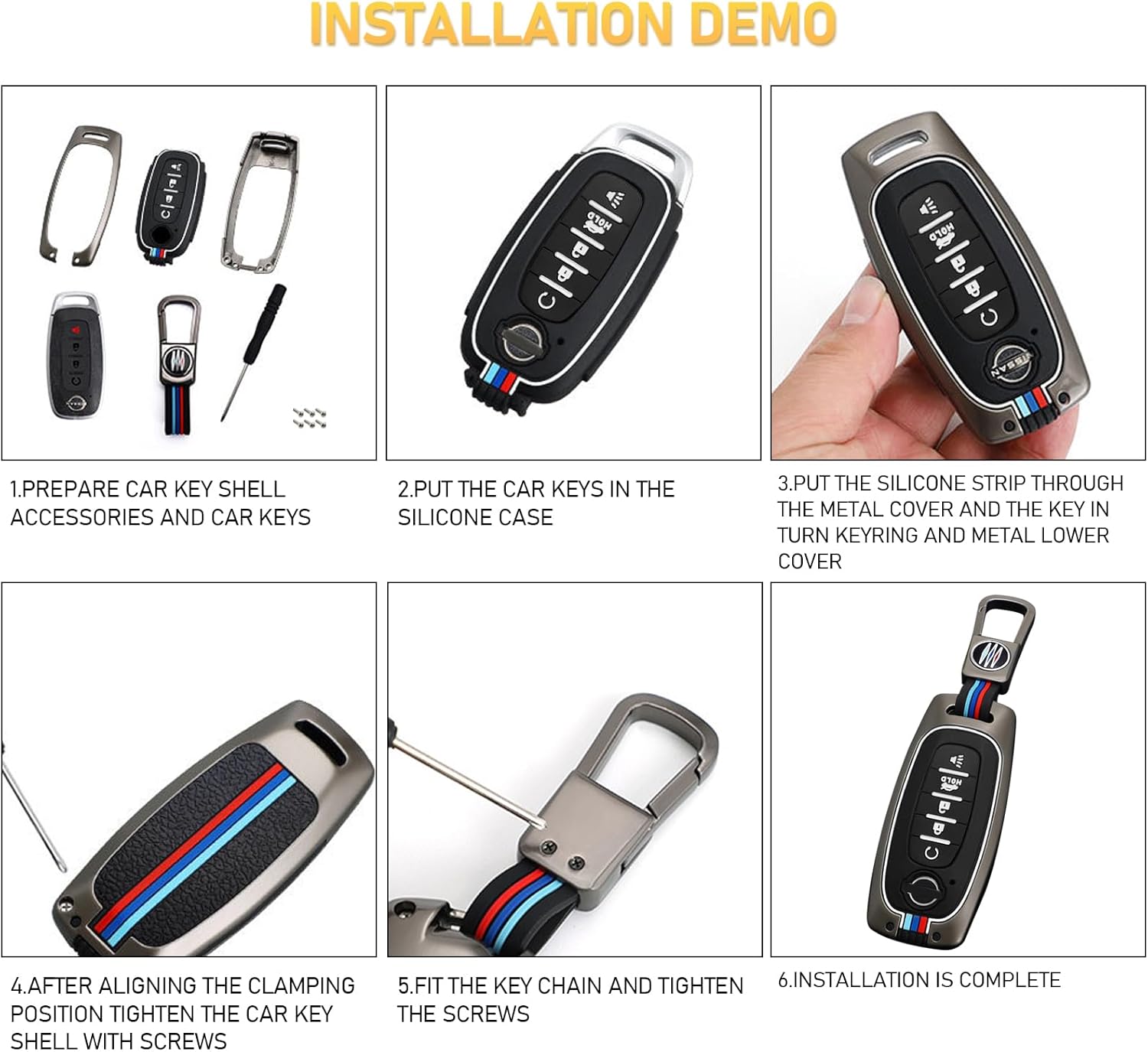 Compatible with 2023 2024 2025 Nissan Rouge Pathfinder Key Fob Cover 5 Buttons,2025 Murano Armada Key Fob Cover,2024 2025 Sentra Key Fob Case,Metal Shell & Soft Silicone Protection