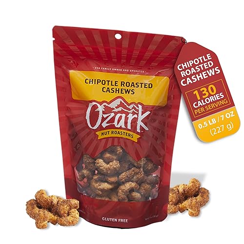 OZARK NUT ROASTERS, Chipotle anacardos tostados, nueces saborizadas, maní confitado gourmet de clase mundial, paquete resellable de 7 onzas