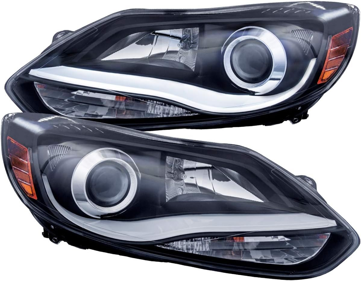 121490 Black/Clear/Amber Plank Style Projector Headlight For Ford Focus