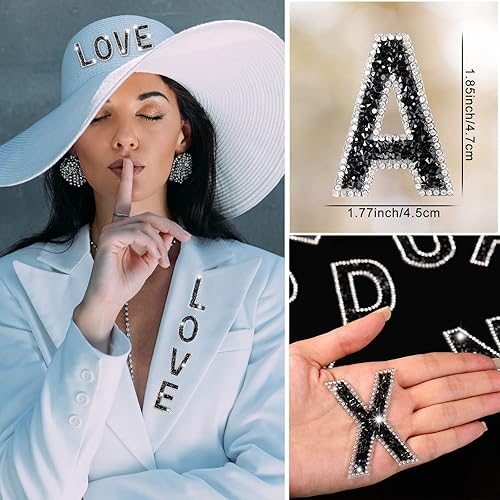 Miniatura 5 de Yinder 52 piezas de calcomanías de letras con purpurina y diamantes de imitación, letras de la A a la Z, autoadhesivas, con cristales de diamante de