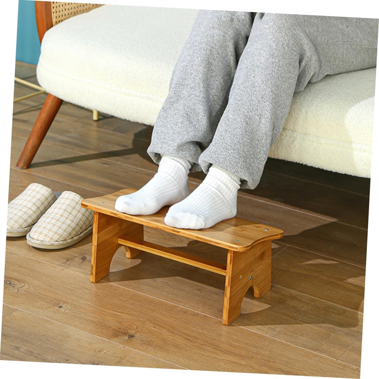 Toilet Step Stool Non-Skid Wooden Footstool for Adults Multi-Functional Design for Bathroom Office and Home Use Strong Load-Bearing Capacity