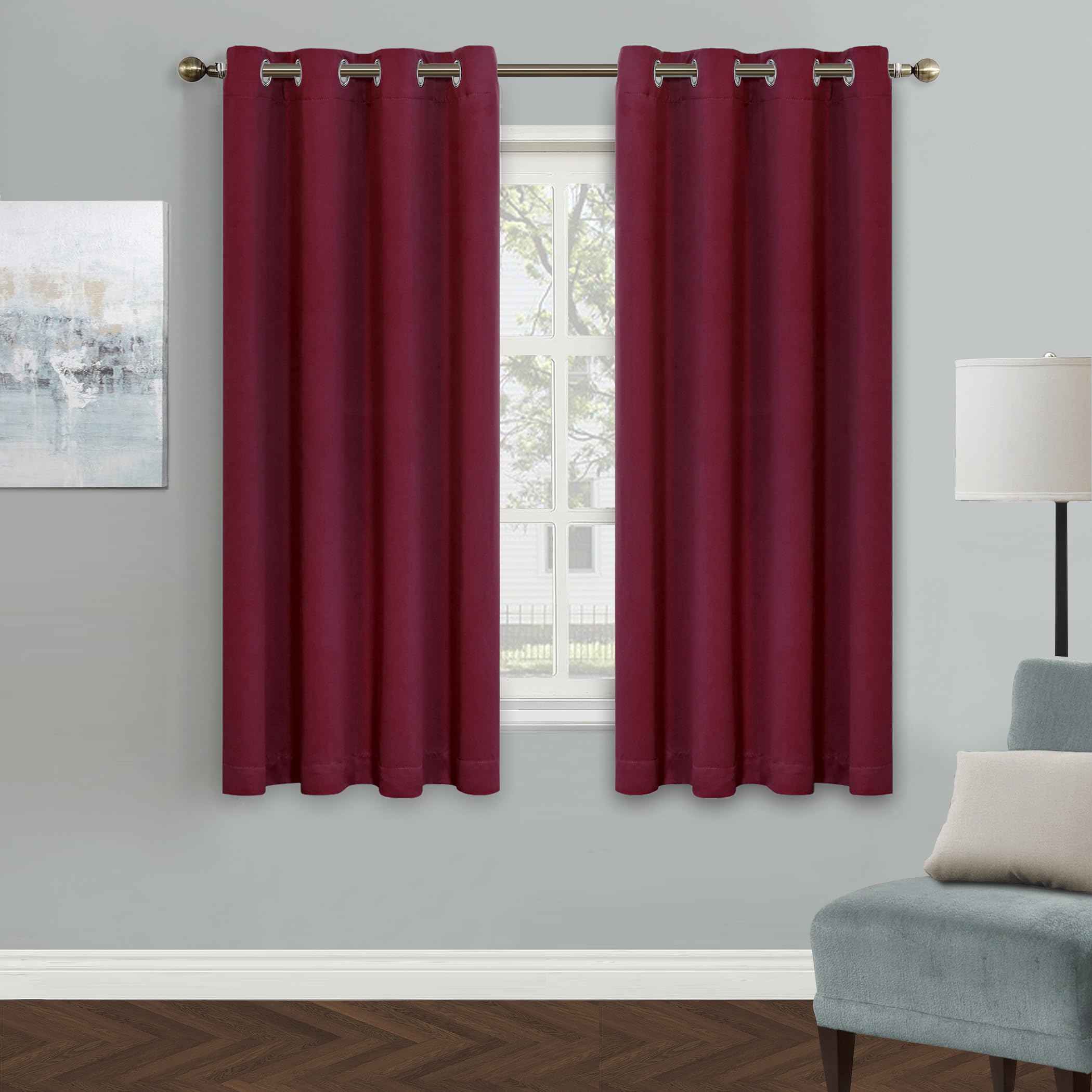 MYSKY HOME Burgundy Blackout Curtains for Living Room & Bedroom, 63 Inch Long, 52 x 63 Inch, Thermal Insulated, Grommet, Room Darkening