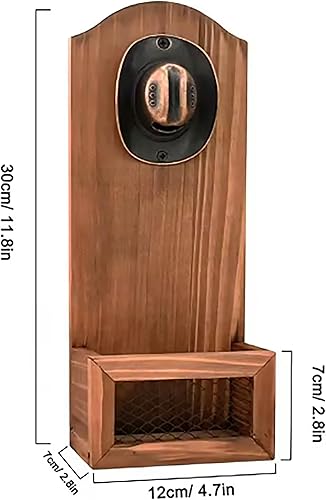 Miniatura 3 de Generic Sombrero de vaquero montado en la pared abrebotellas vintage de madera - Colector rústico para tapas de botellas incluido, mediano