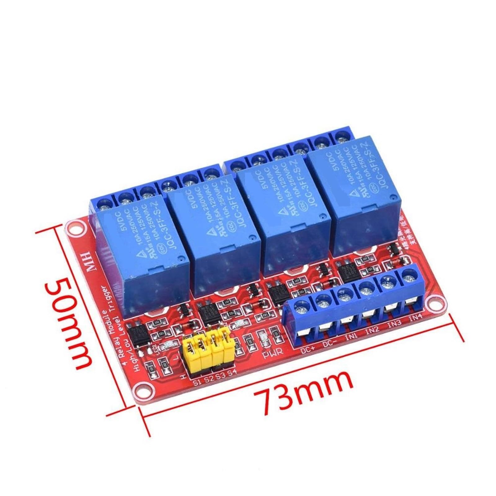 Relaismodul 1 2 4 6 8 Kanal 5 V 12 V Relaismodul-Platinenschild mit Optokoppler-Unterstützung High- und Low-Level-Trigger(12V 4 Channel Red)