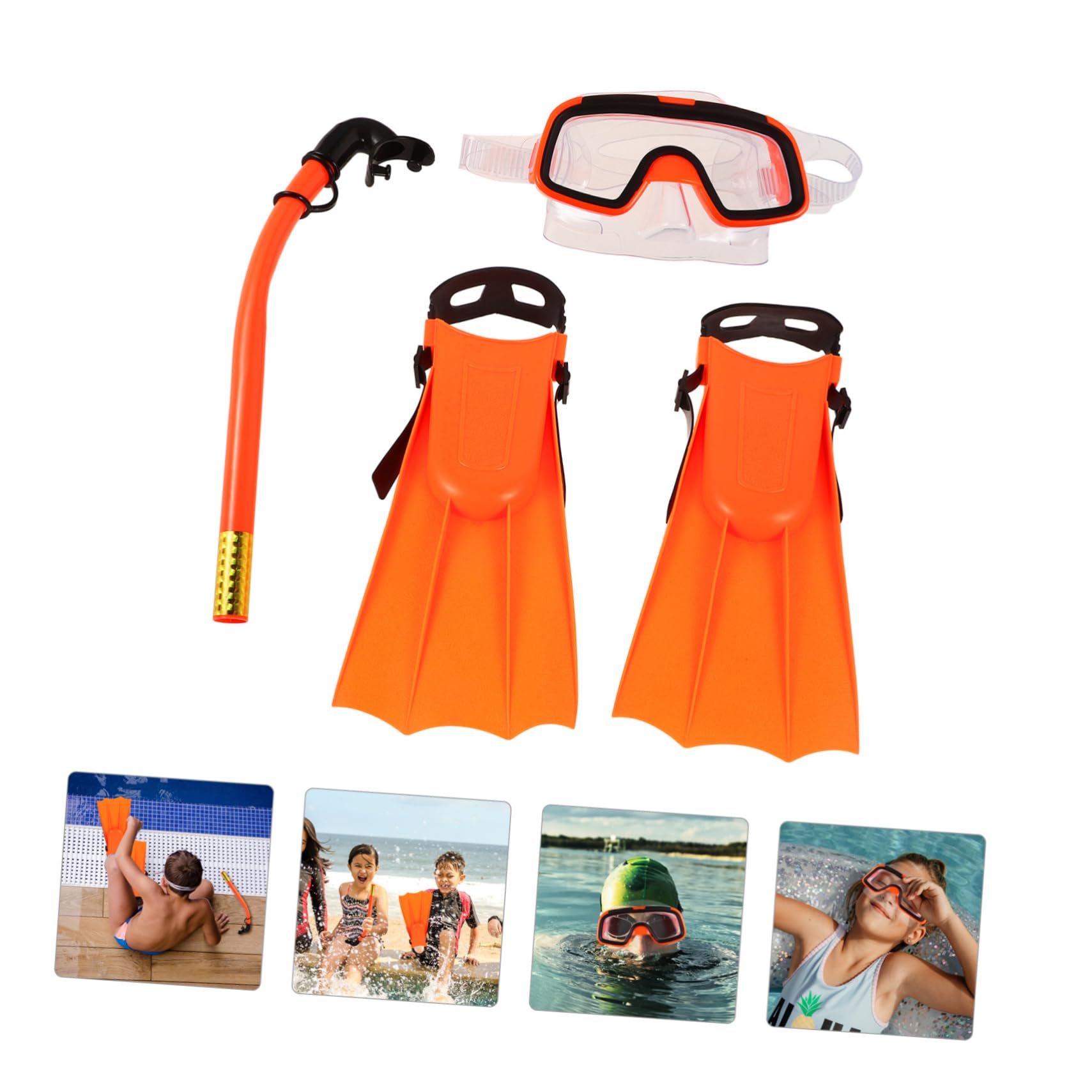 Set Snorkeling per Ragazzo Ragazza Pinne Arancia, Silicone e Plastica | Boccaglio Sub, Vacanze Estive, Uso in Free Diving e Snorkeling, Bocca Ergonomica e Tenuta Ermetica