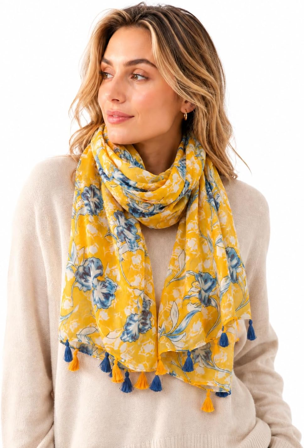 Large Boho Scarf for Women Lightweight Floral Printed Scarves Fall Winter Fashion Fringed Shawl wraps