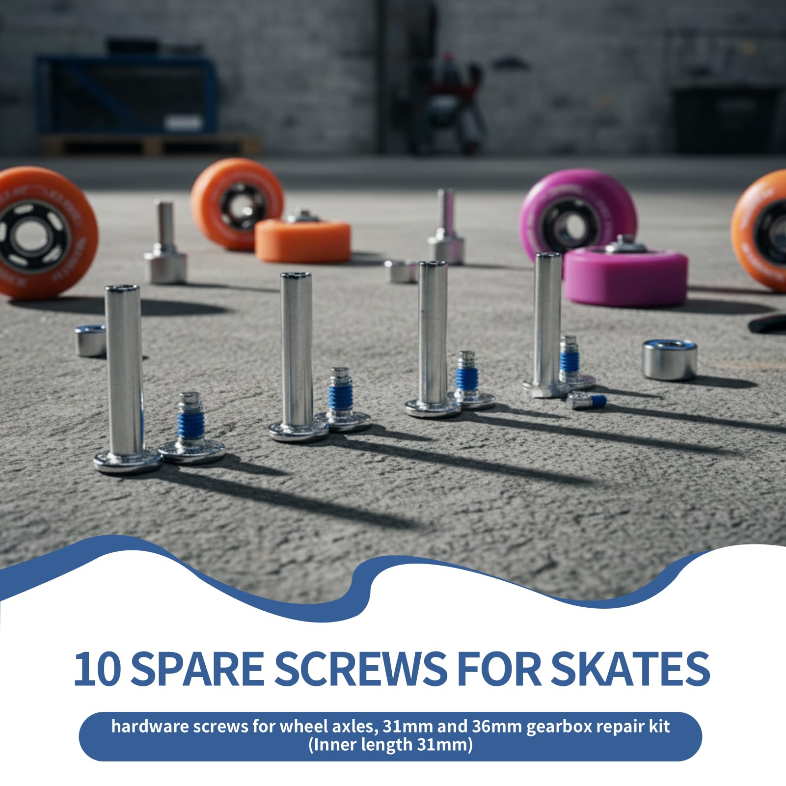 10 tornillos de repuesto para patines, tornillos de hardware para ejes de ruedas, kit de reparación de cambios de 31 mm y 36 mm (Longitud interior 31mm)