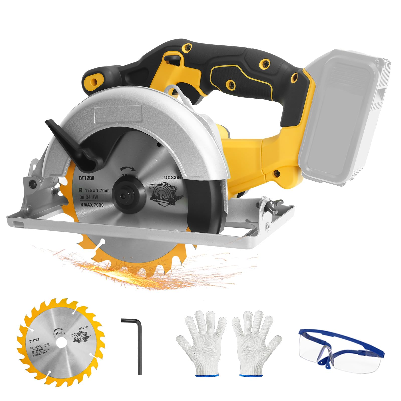 Cordless Circular Saw for Dewalt 20V Battery, Brushless Saws 6-1/2" Blade | 0-45° Cutting Bevel, Cutting Depth 2.24''(90°), 1.61''(45°), Power Wood Saw for Plastic, Wood(Only tools)