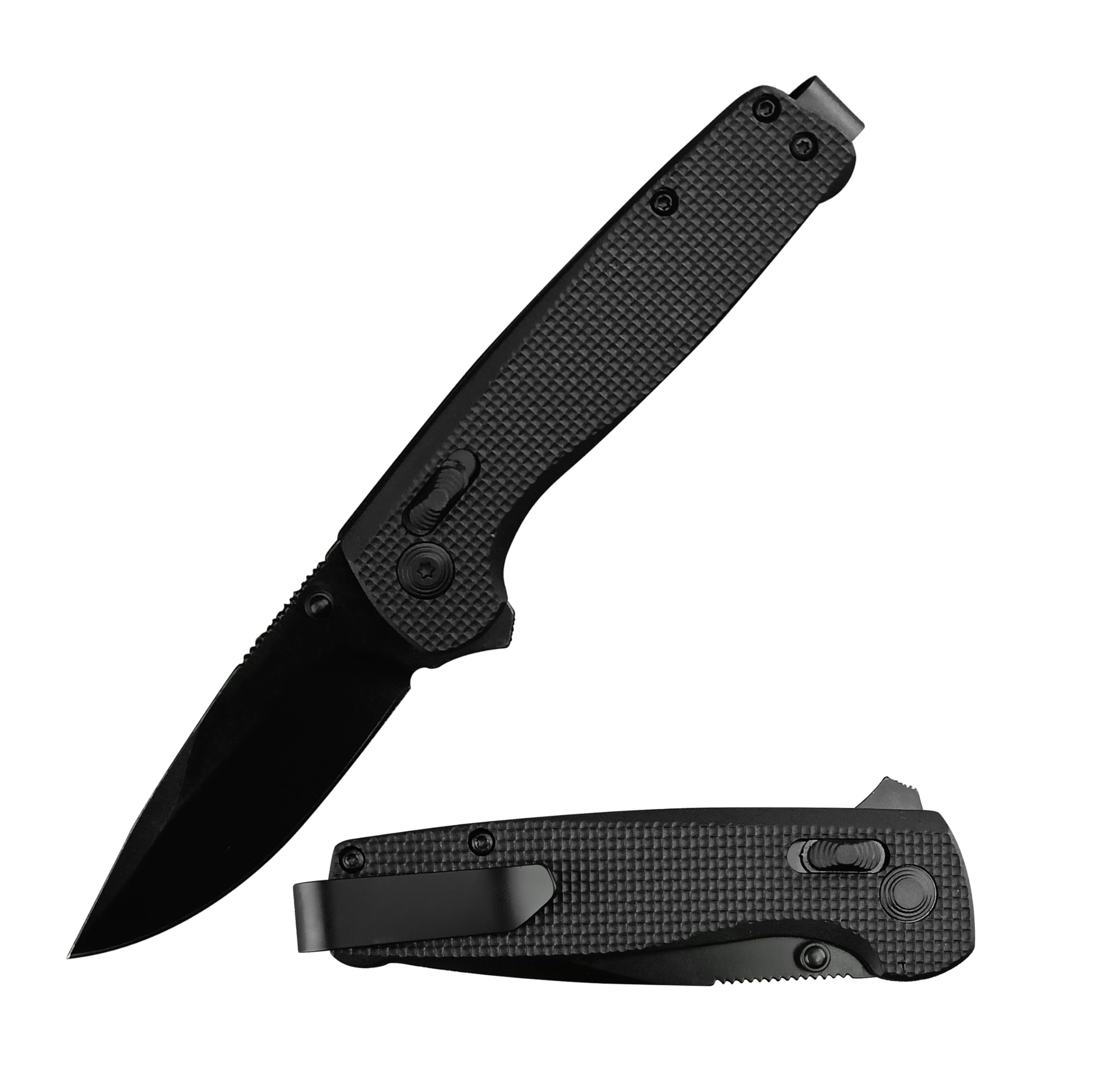 7.28 Inches 440C Dark Coating Blade Daily Carry Folding Knife, Ultra-Grip Nylon Fibreglass Handle Lightweight Portable Outdoor Hunting Tactical Knives with Lock (Black)
