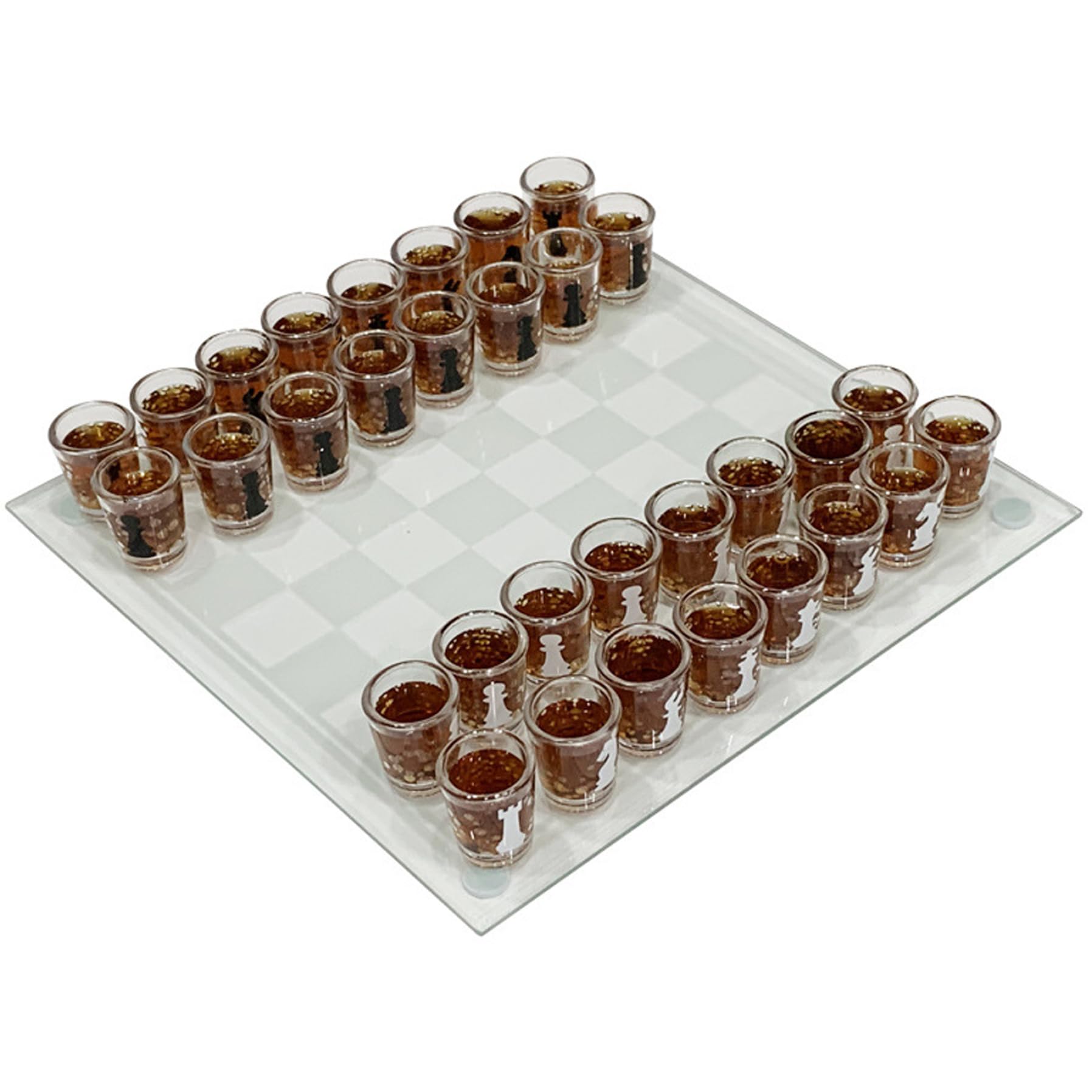 Set di Scacchi in Vetro Trasparente, Scacchiera in Vetro da 10 x 10 Pollici con Pezzi di Tazze da 32 Pezzi, Set di Bicchierini per Bere, Divertenti per Adulti, Bambini