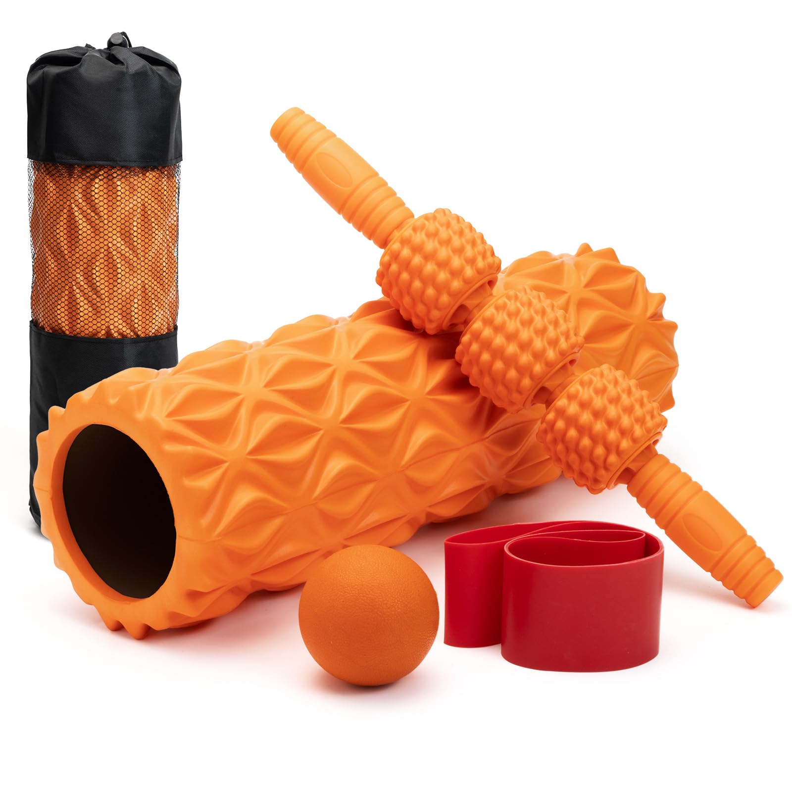 5 in 1 Foam Roller Set für Tiefengewebe-Muskelmassage, Mediem Density Rückenrolle, Triggerpunkt Fitness Übung Foam Roller, Massageroller, Massageball, Dehnungsgurt, für Ganzkörperentlastung